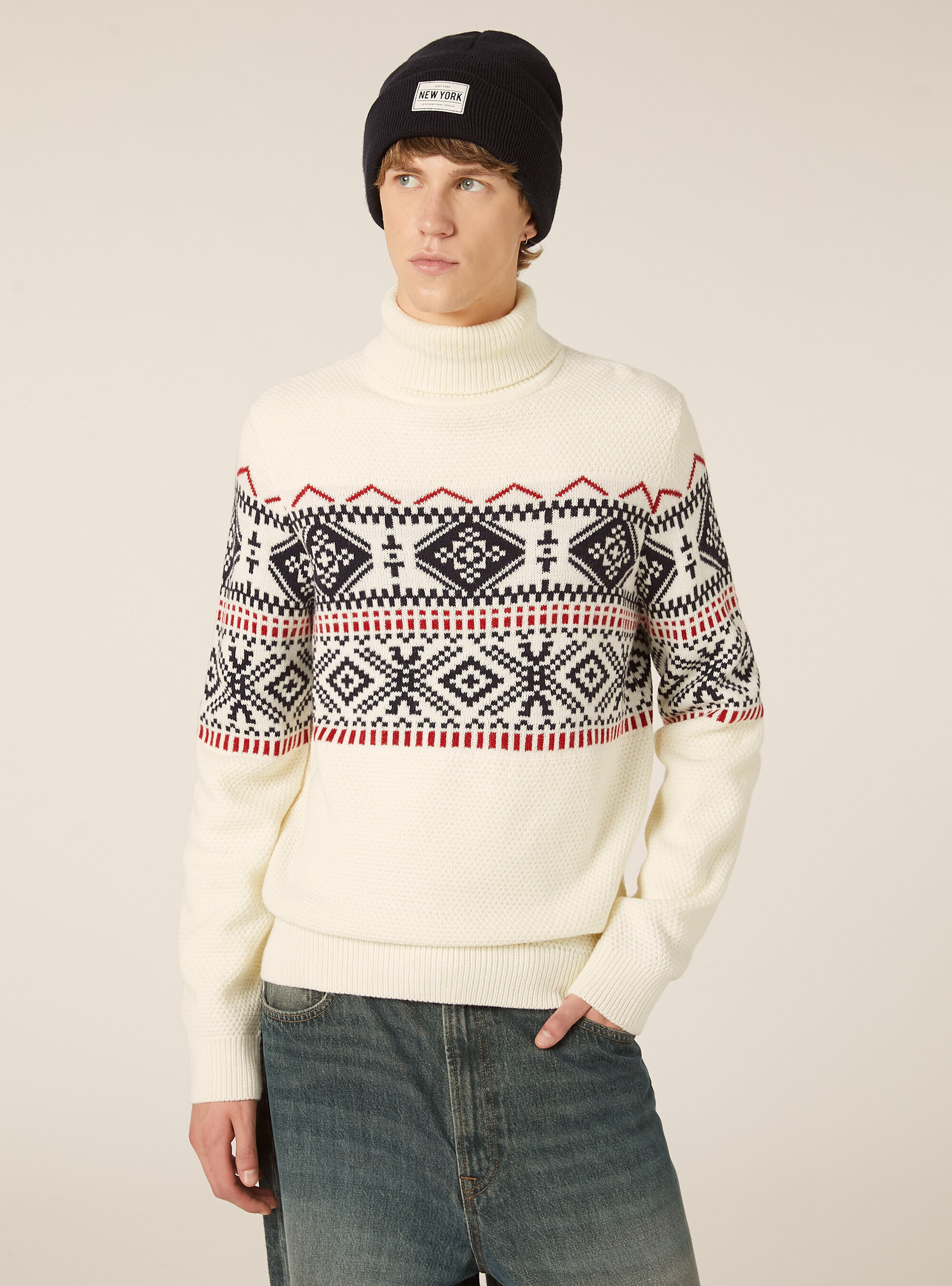Wool blend pullover with high neck