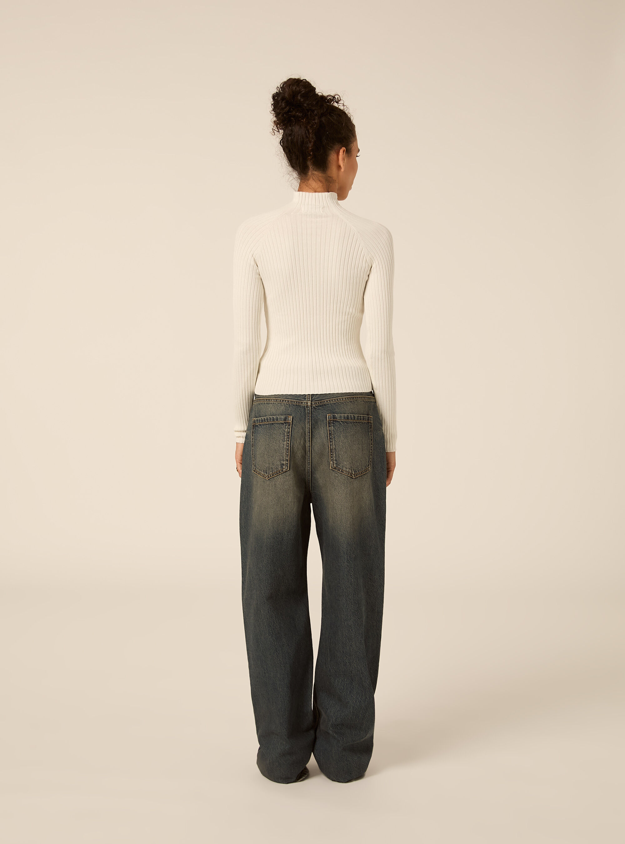 Ribbed mock neck jumper with raglan sleeves, WH1 OFF WHITE