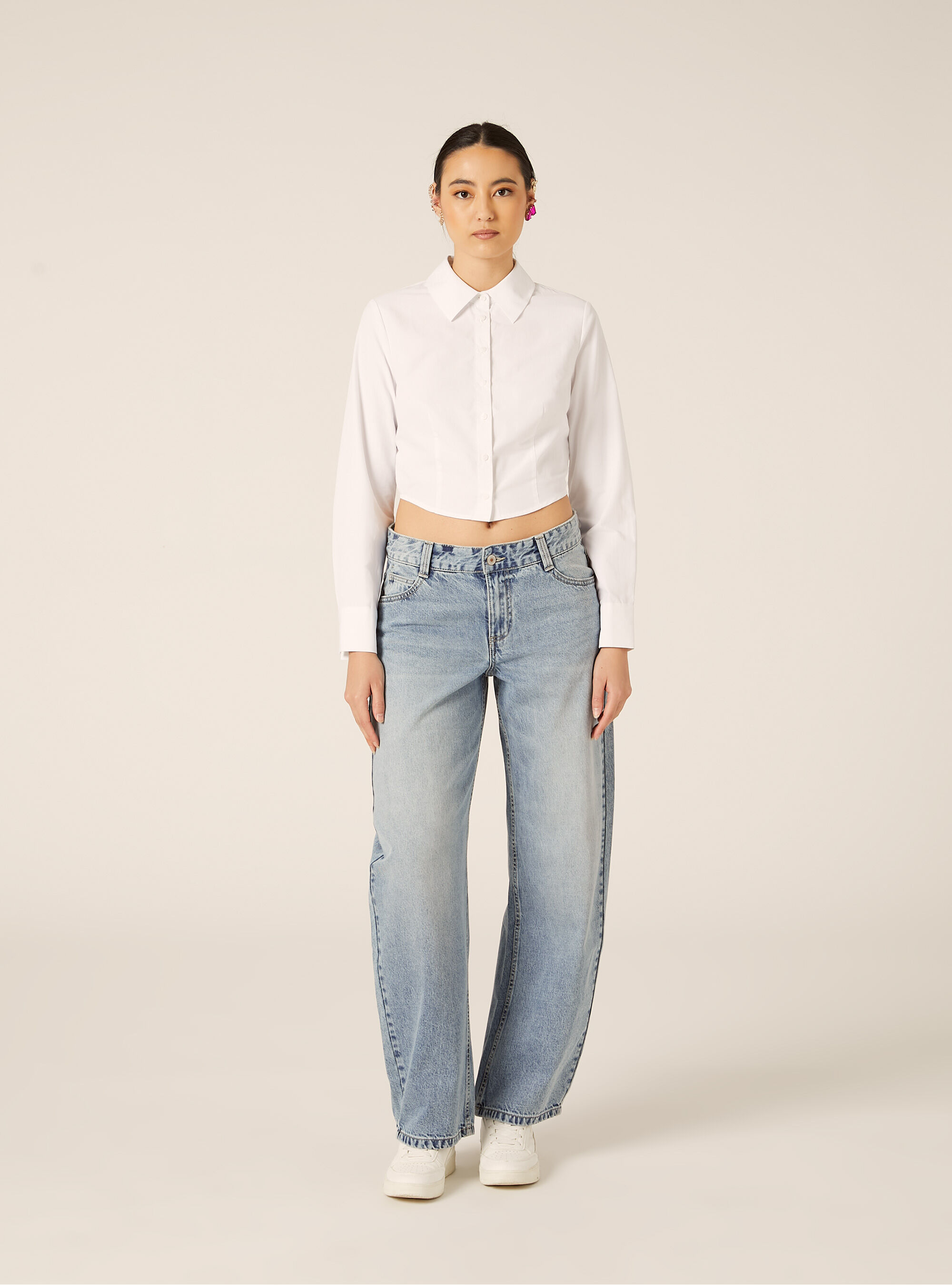 Camisa cropped de popelina