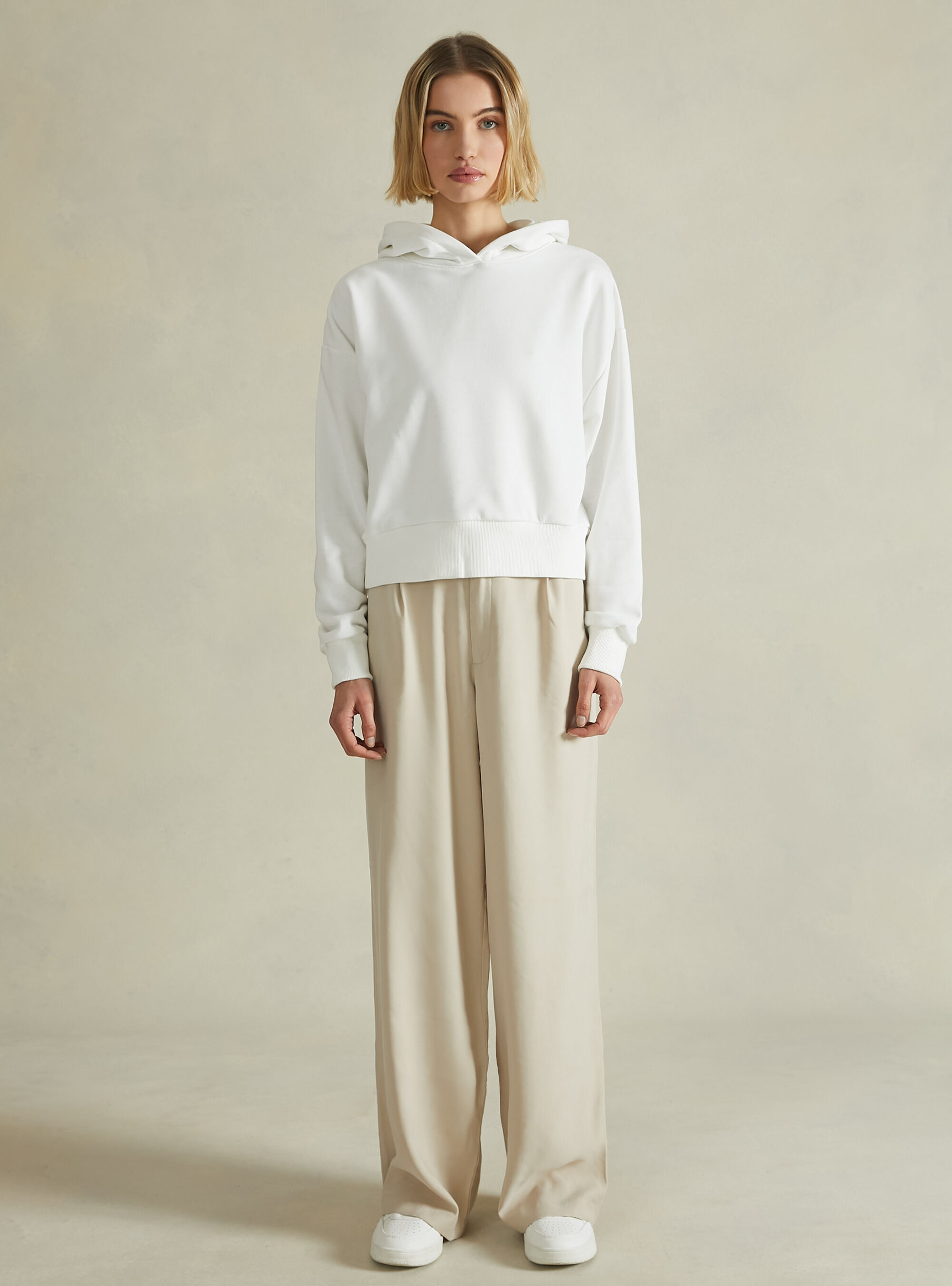 Felpa boxy fit con cappuccio, WH2 WHITE