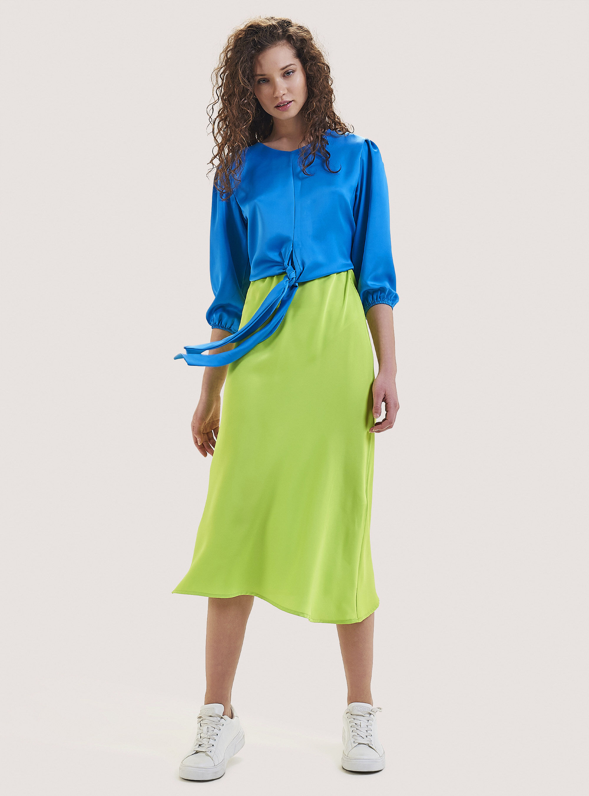 Satin blouse with knot, C0299 AZZURRE