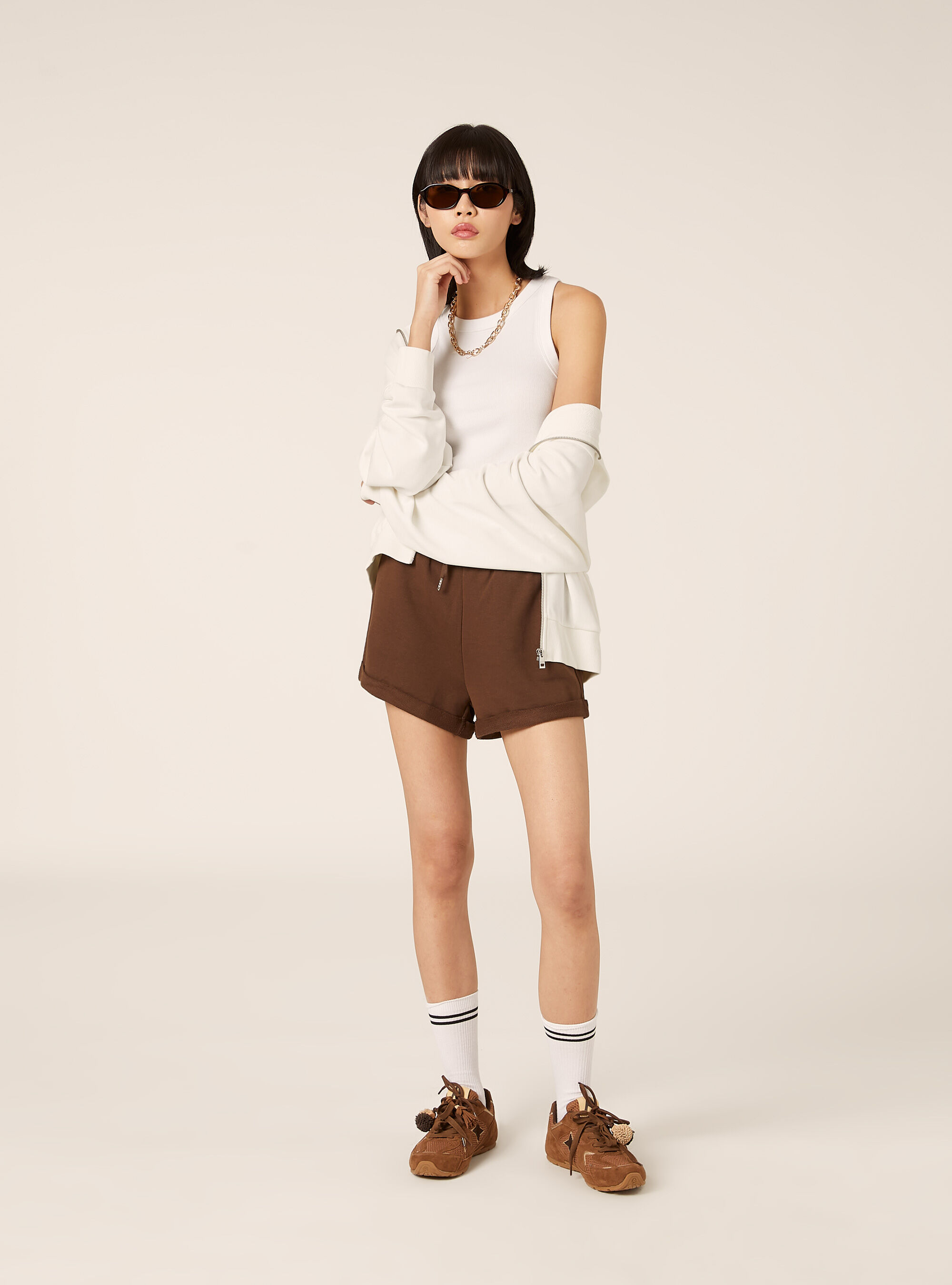 Cardigan felpa con cappuccio boxy, WH1 OFF WHITE