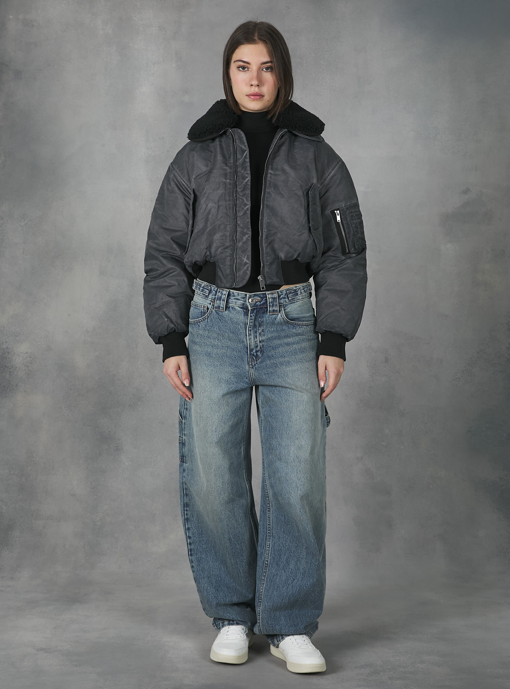 Washed effect bomber jacket with recycled padding