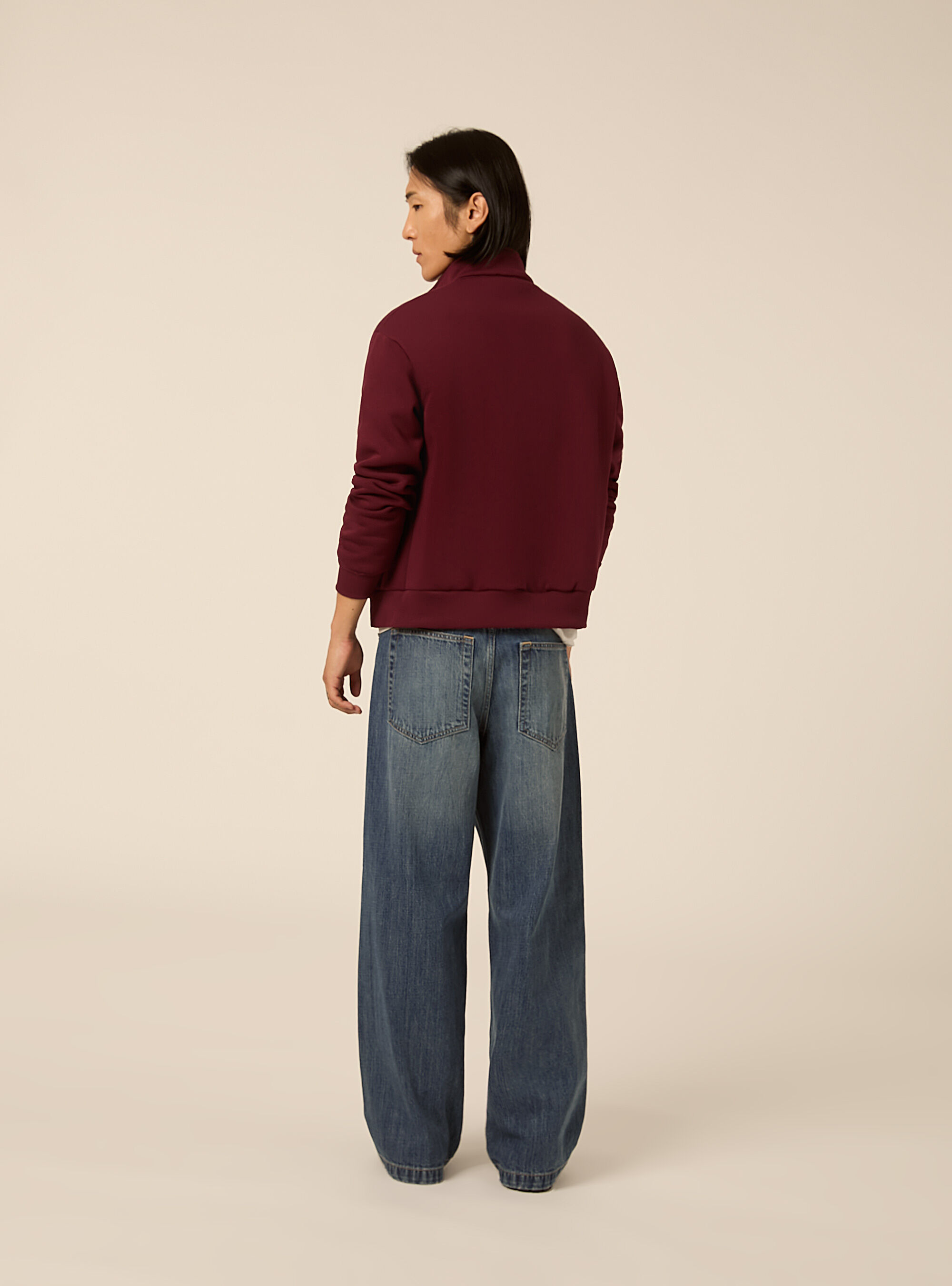 Zip front sweatshirt with mock neck, BO1 BORDEAUX DARK