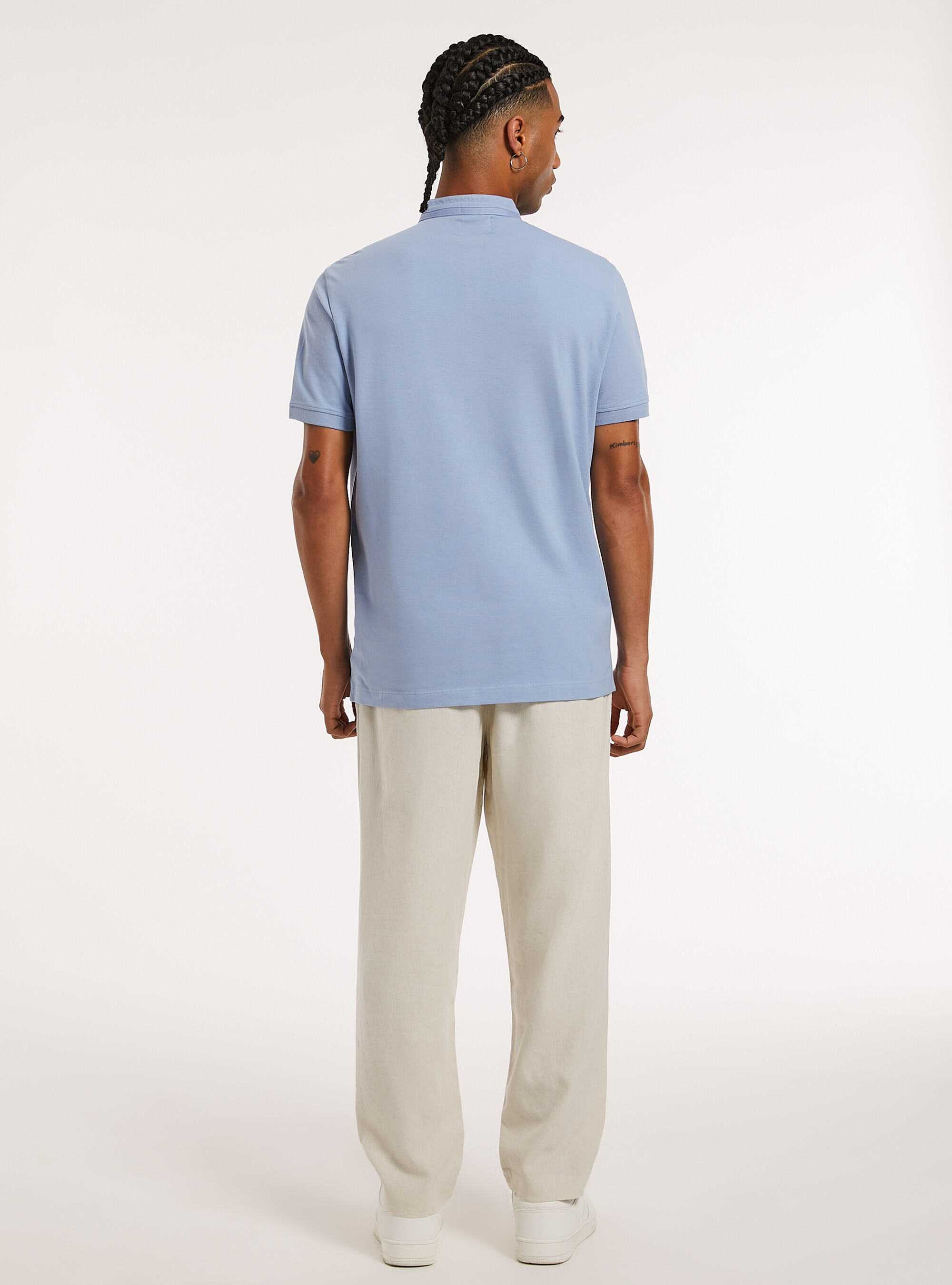 Mandarin Collar Cotton Polo Shirt, AZ2 AZURE MEDIUM