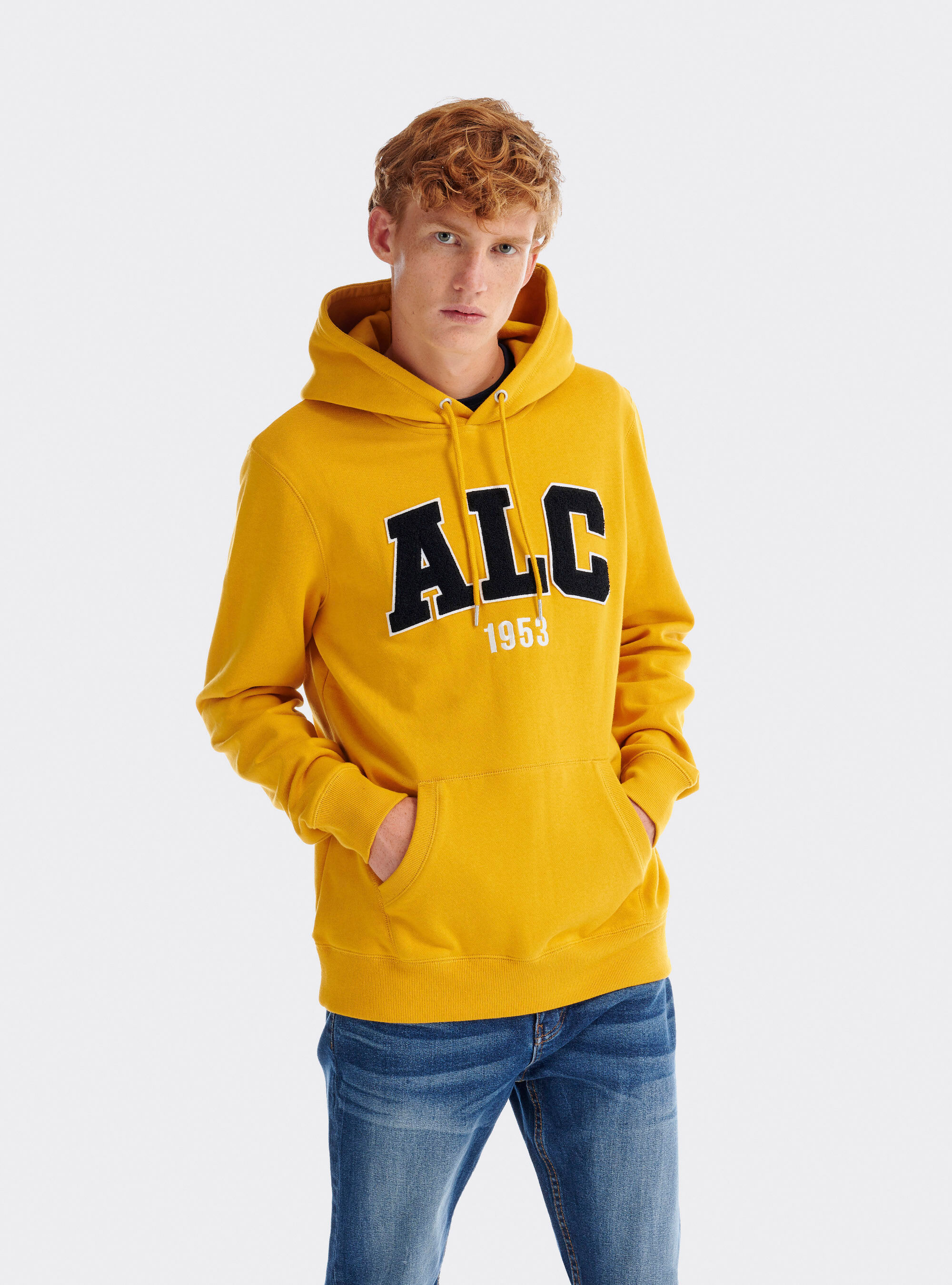 Sweat &agrave; capuche avec logo, C7751 SENAPE