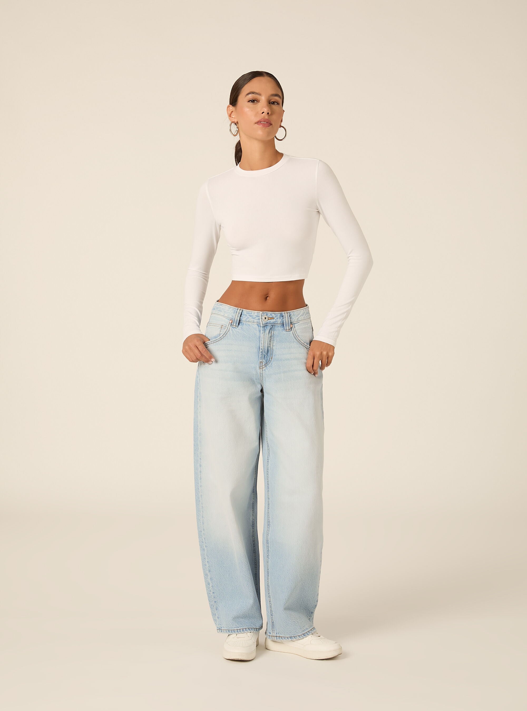 Maglia crop a maniche lunghe, WH2 WHITE