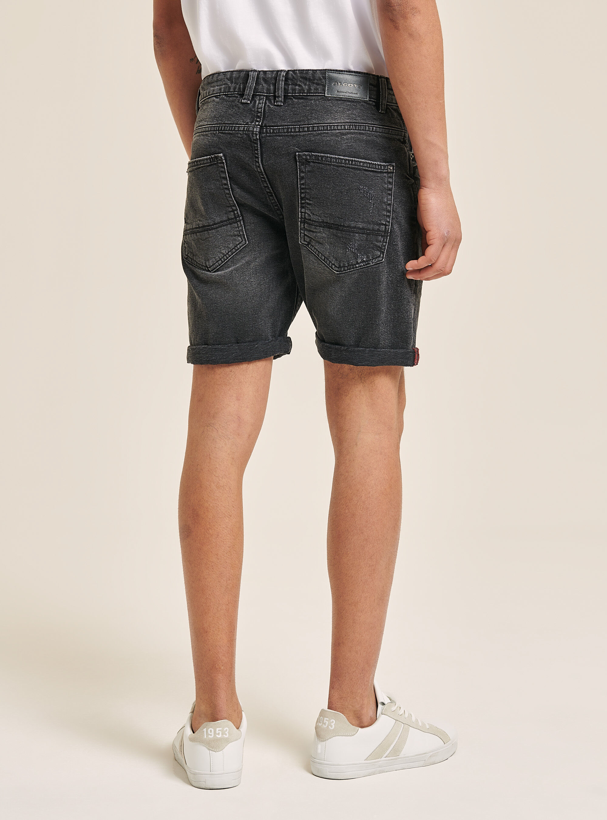 Garment dyed stretch cotton twill Bermuda shorts, BK1 BLACK