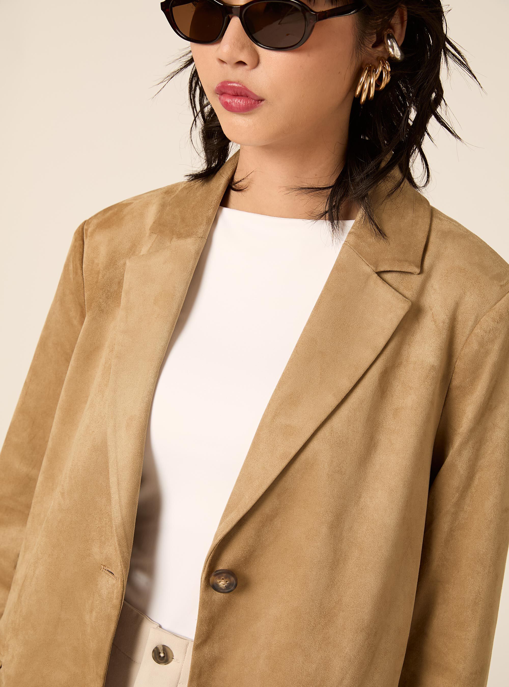 Blazer effetto camoscio, BG2 BEIGE MEDIUM