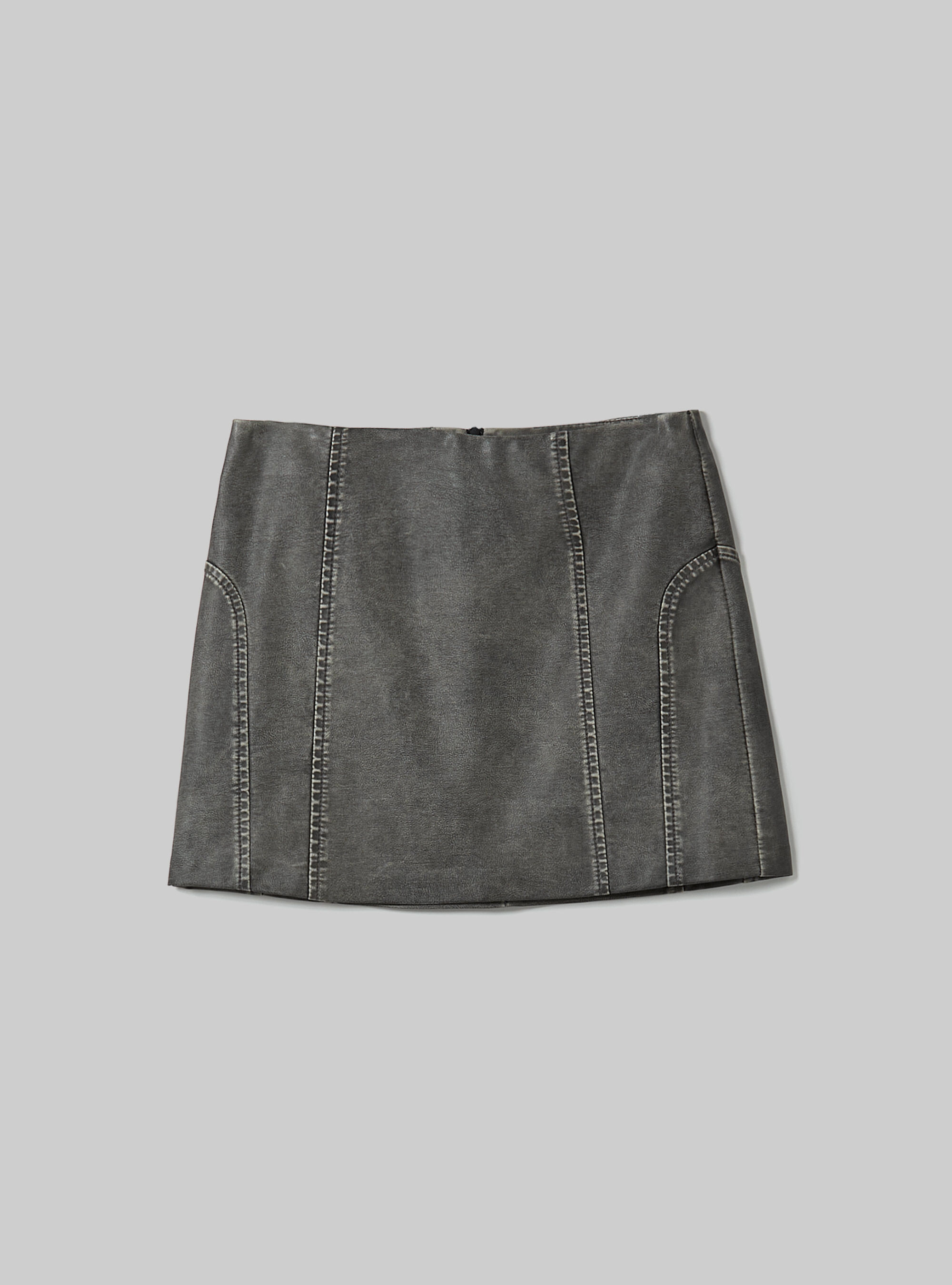 Worn leather effect mini skirt, BK3 BLACK CHARCOAL