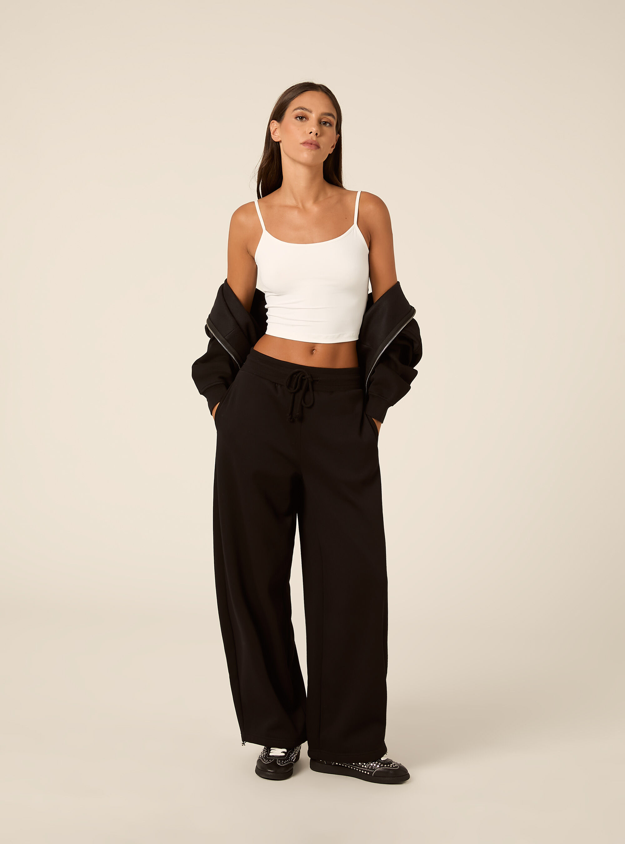 Pantaloni jogger in felpa barrel, BK1 BLACK