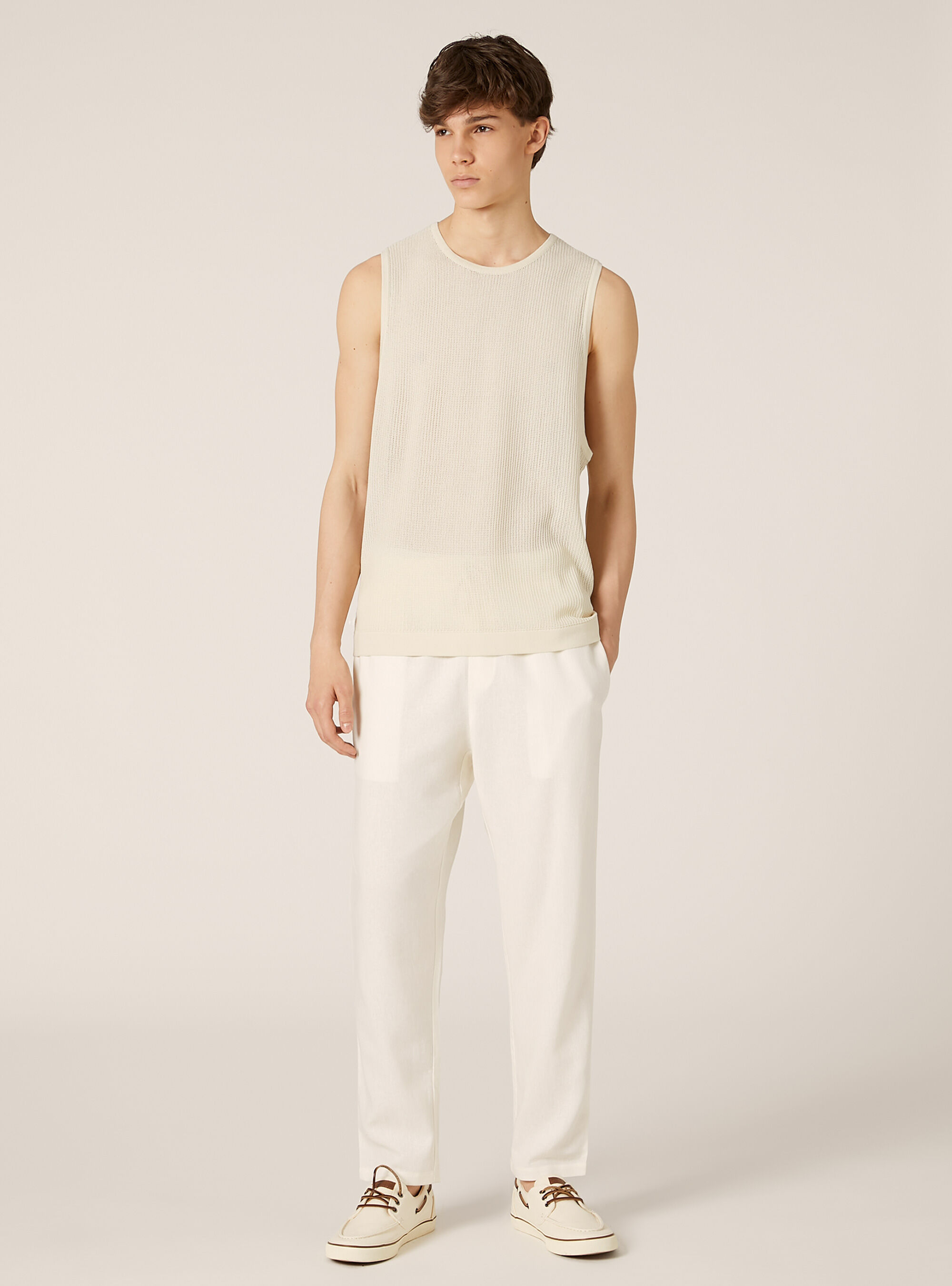 Canotta in maglia traforata, CR3 CREAM LIGHT