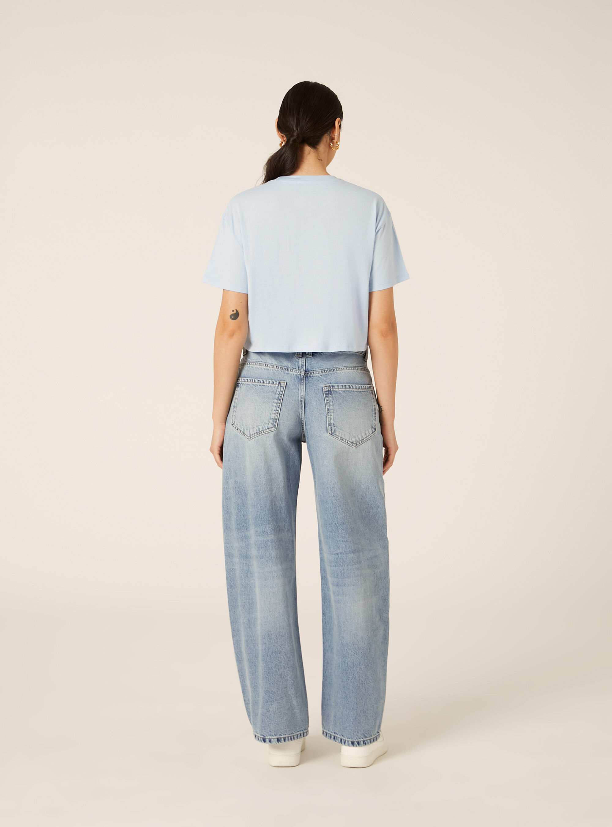 T-shirt crop over tinta unita, AZ2 AZURE MEDIUM