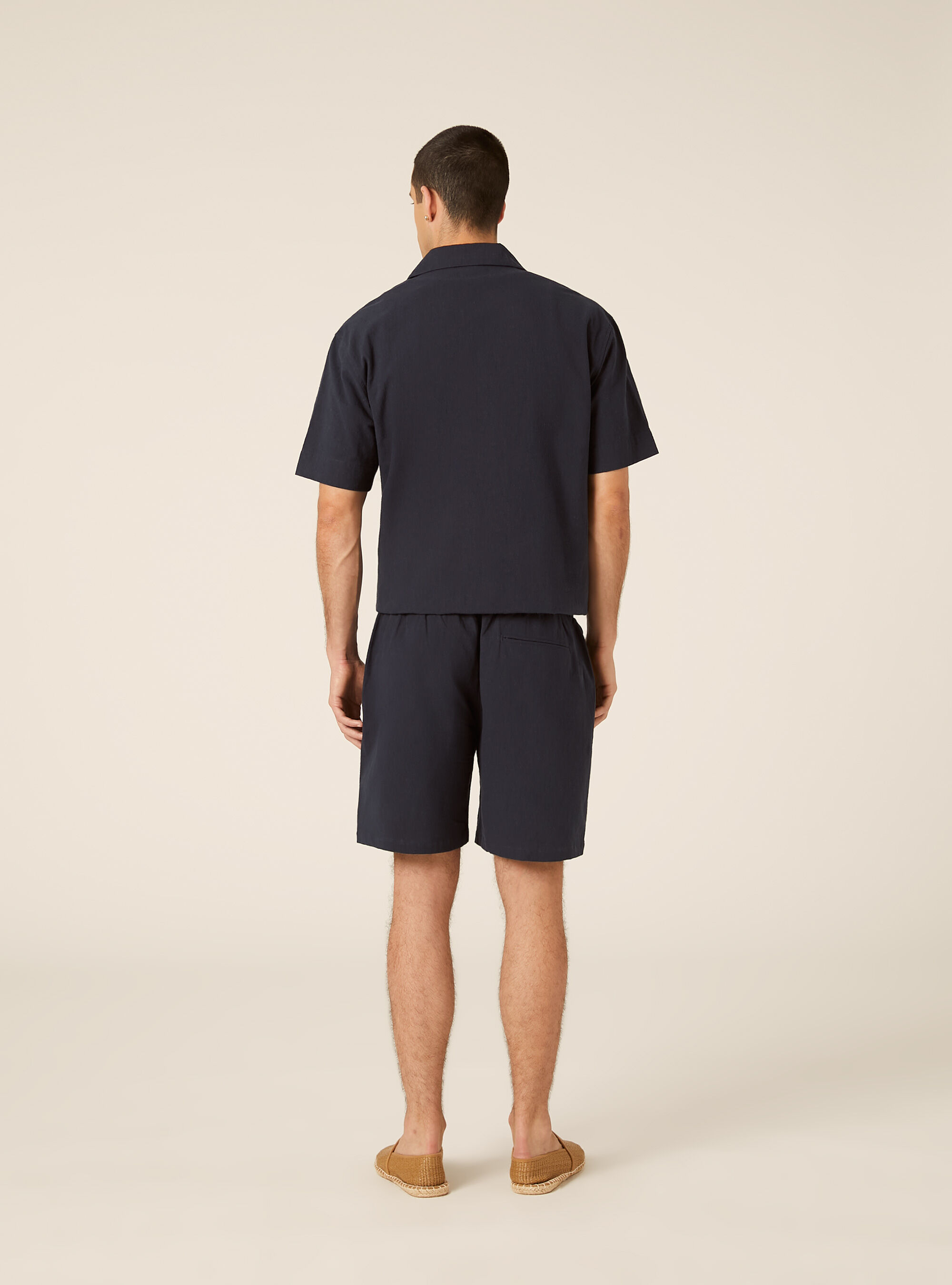 Bermuda in misto lino con laccio in vita, NA2 NAVY MEDIUM