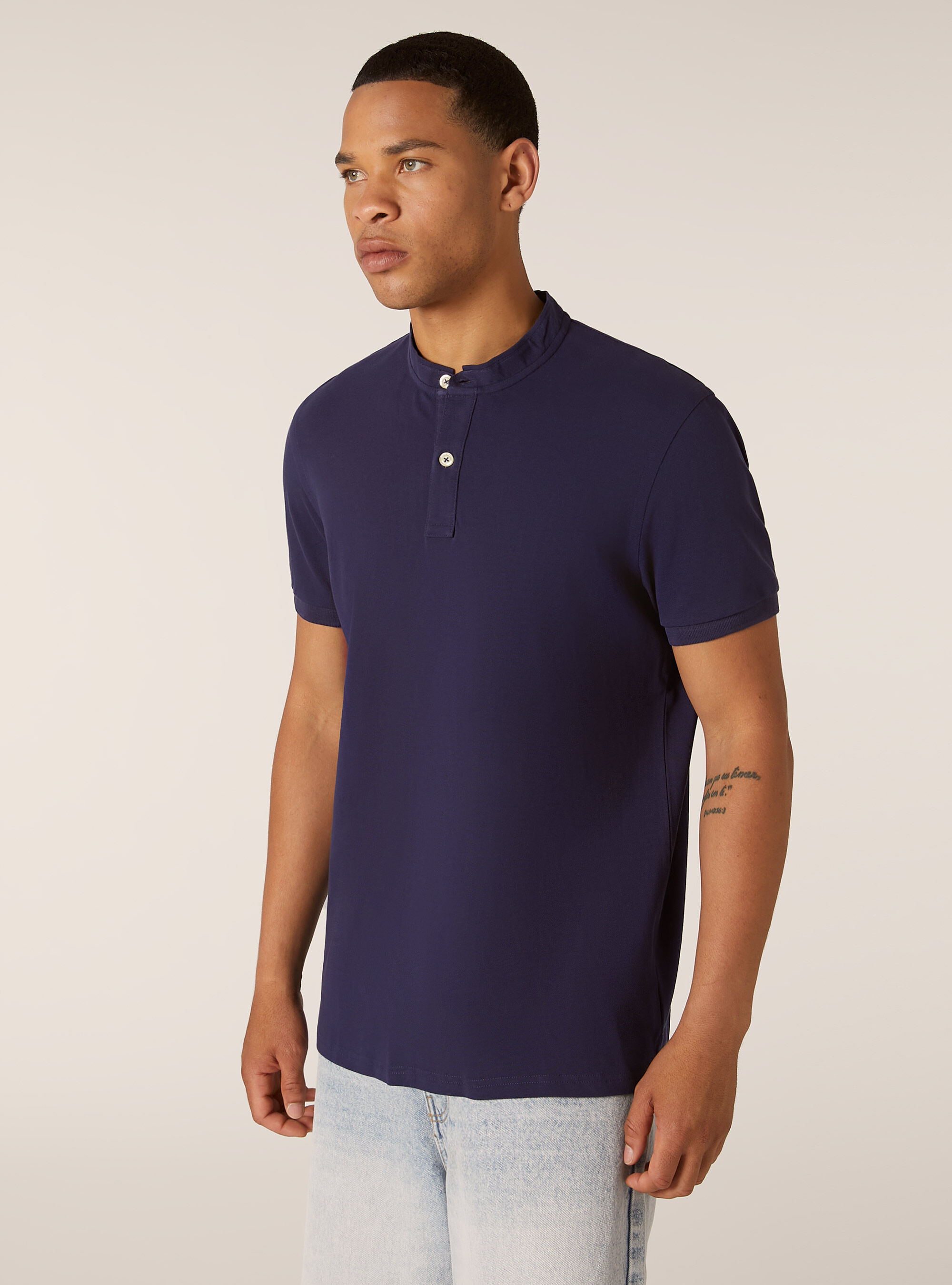 Cotton polo shirt with Korean collar, NA2 NAVY MEDIUM