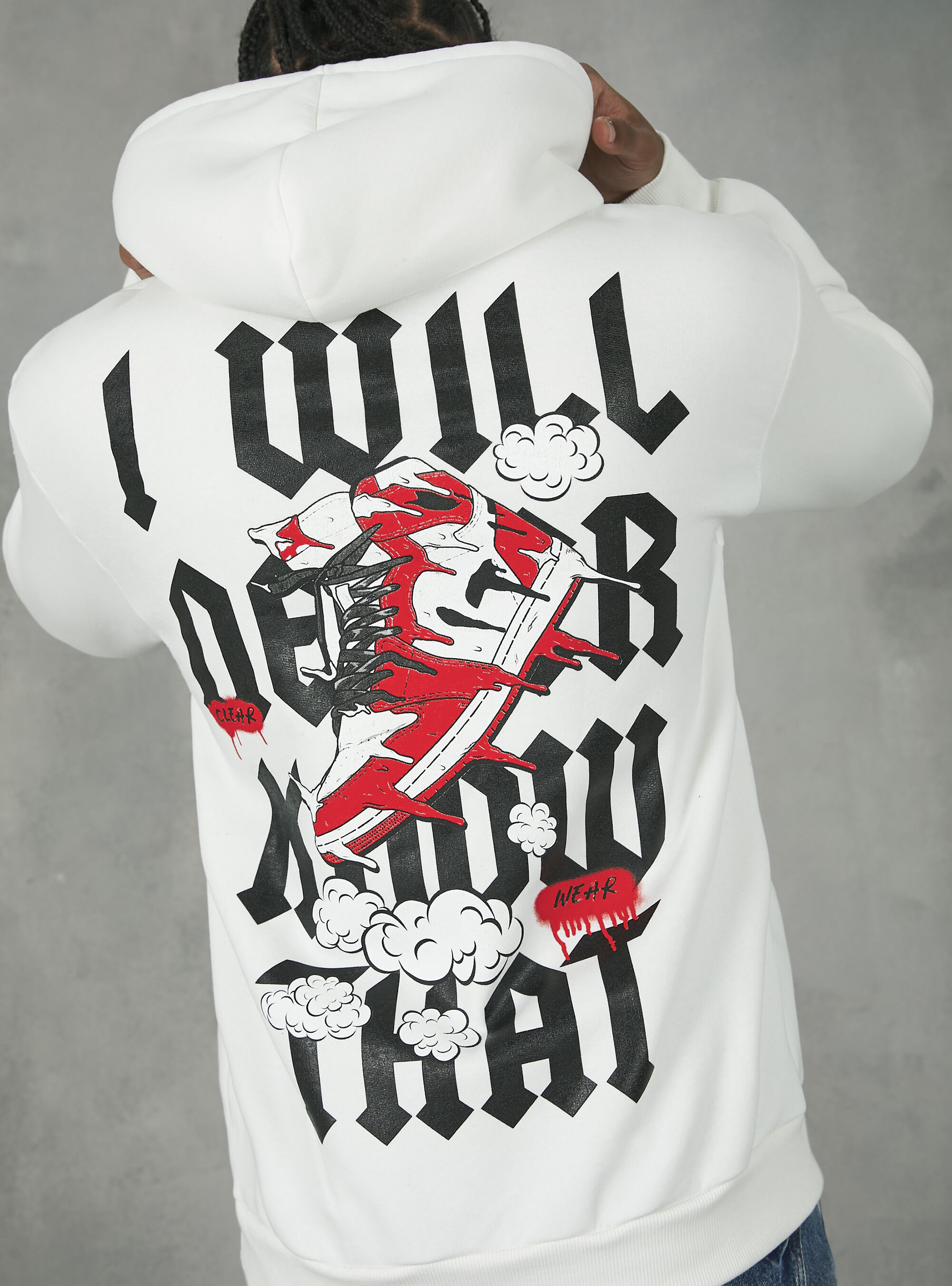 Felpa con cappuccio e stampa, CR3 CREAM LIGHT