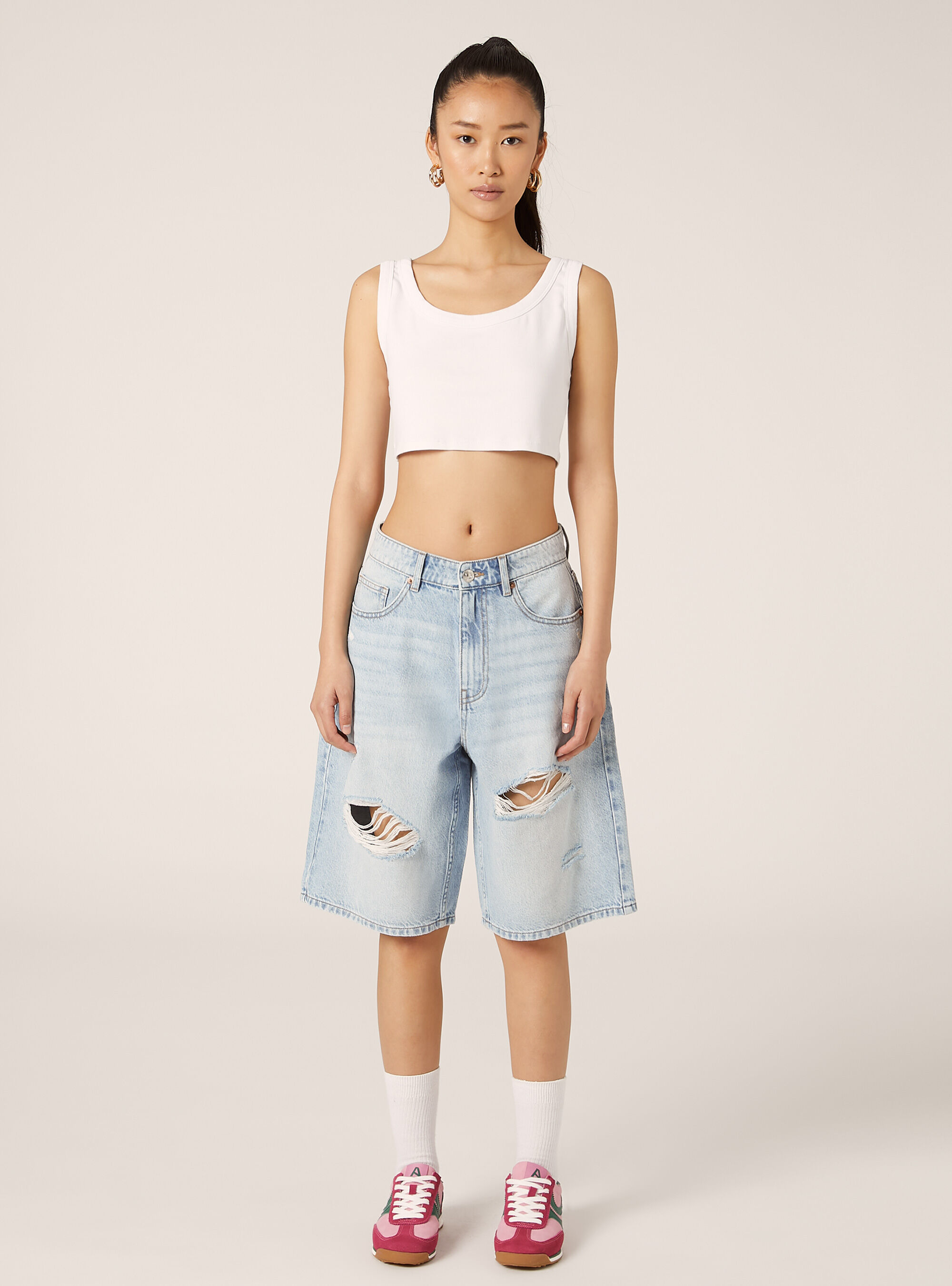 Denim-Bermudashorts mit Unterbrechungen