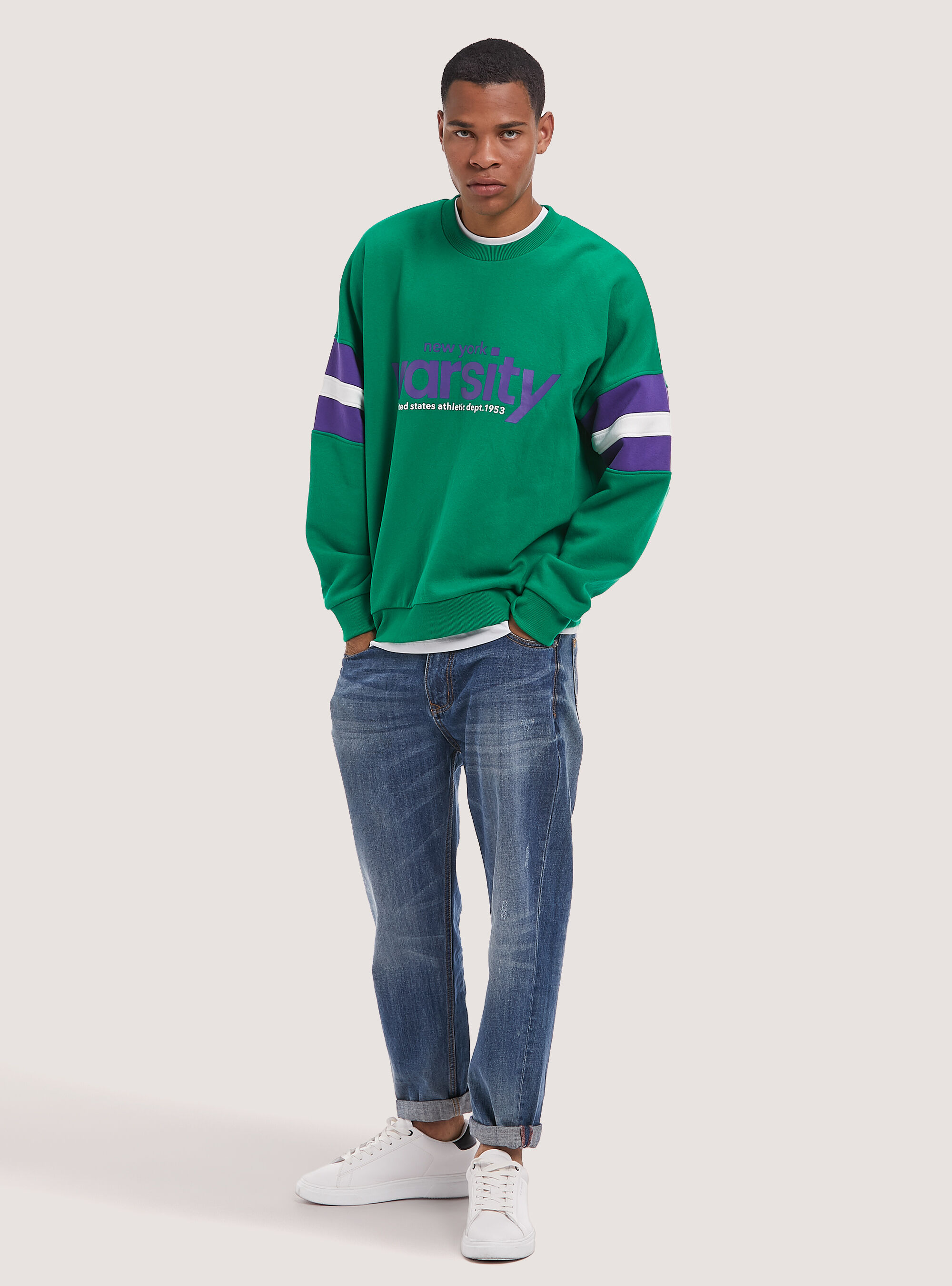 Varsity striped sweatshirt sales