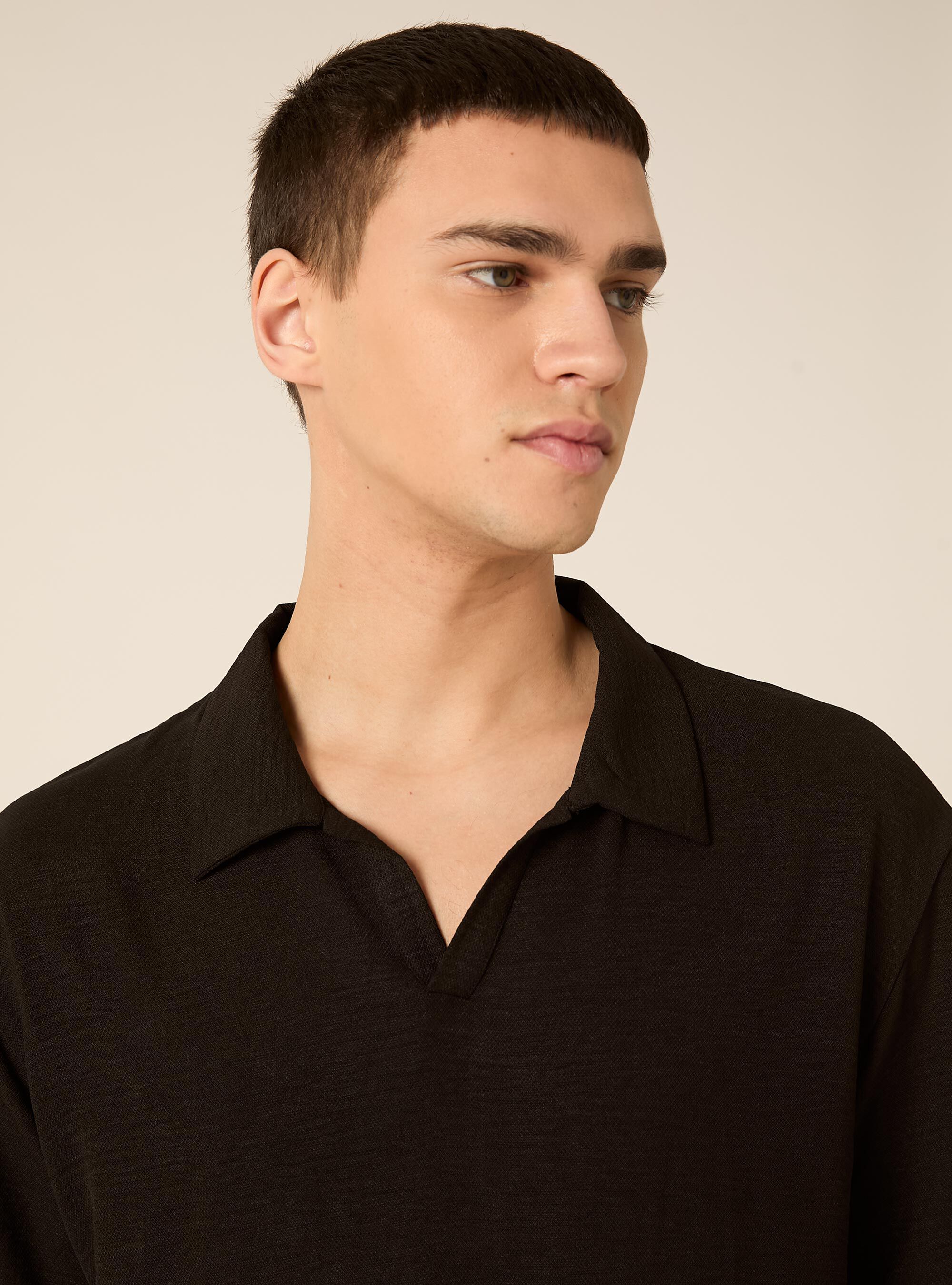 Polo basica in crepe, BK1 BLACK