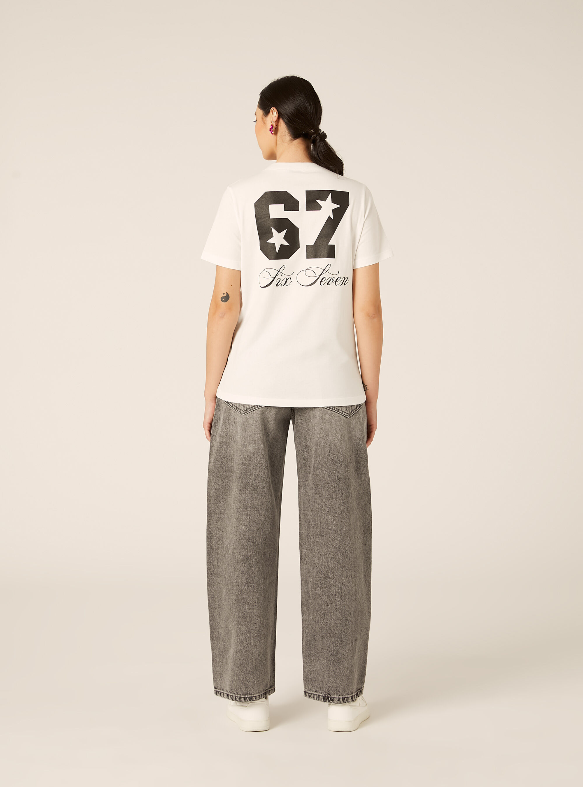 T-shirt regular con stampa numero, WH1 OFF WHITE