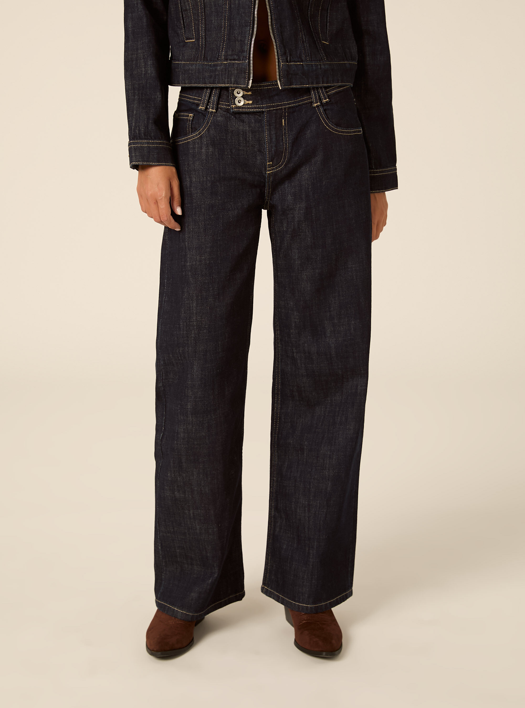 Jeans baggy con tasche a cuori, D001 DEEP BLUE