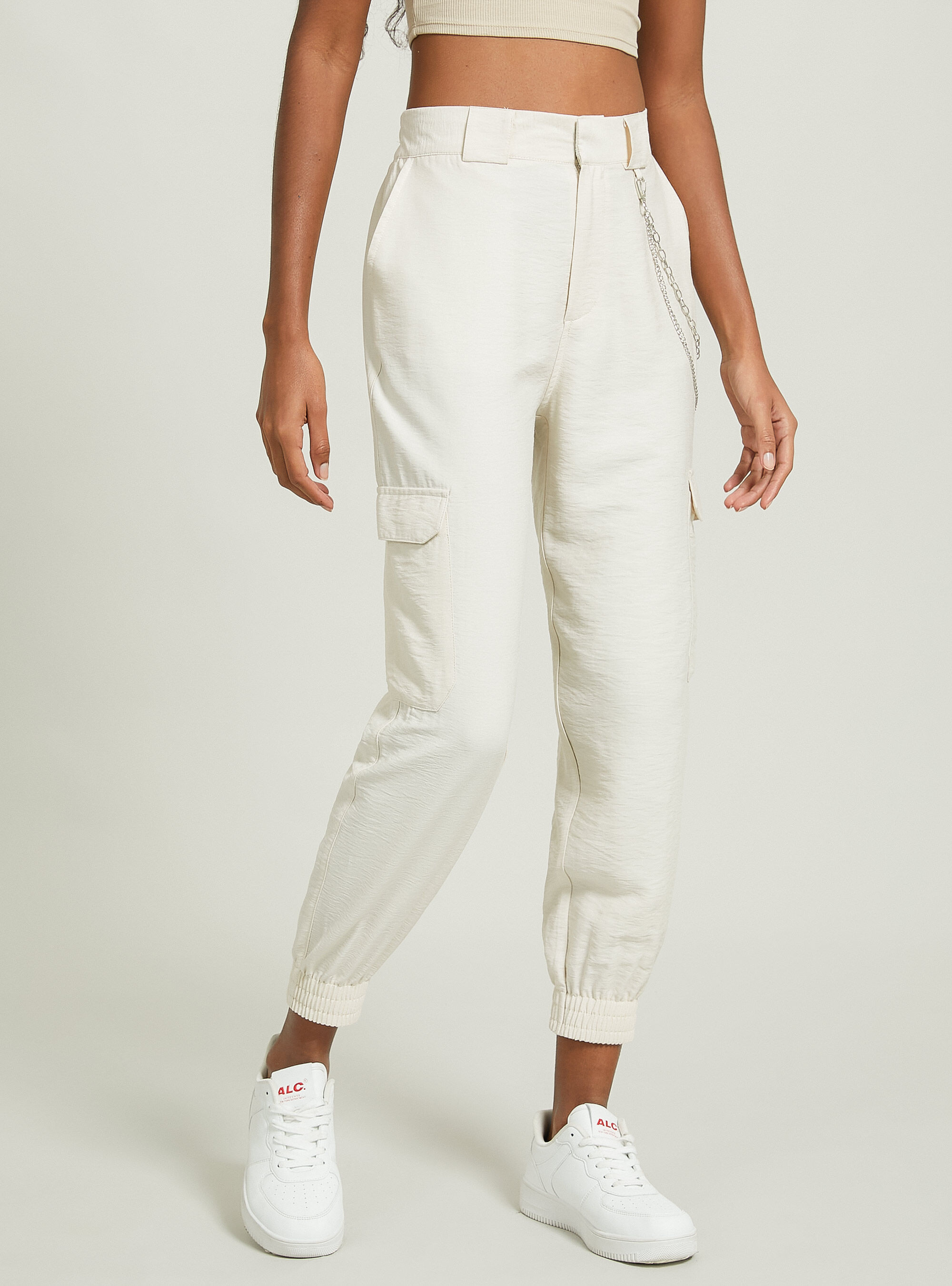 Linen blend chain trousers, WH2 WHITE