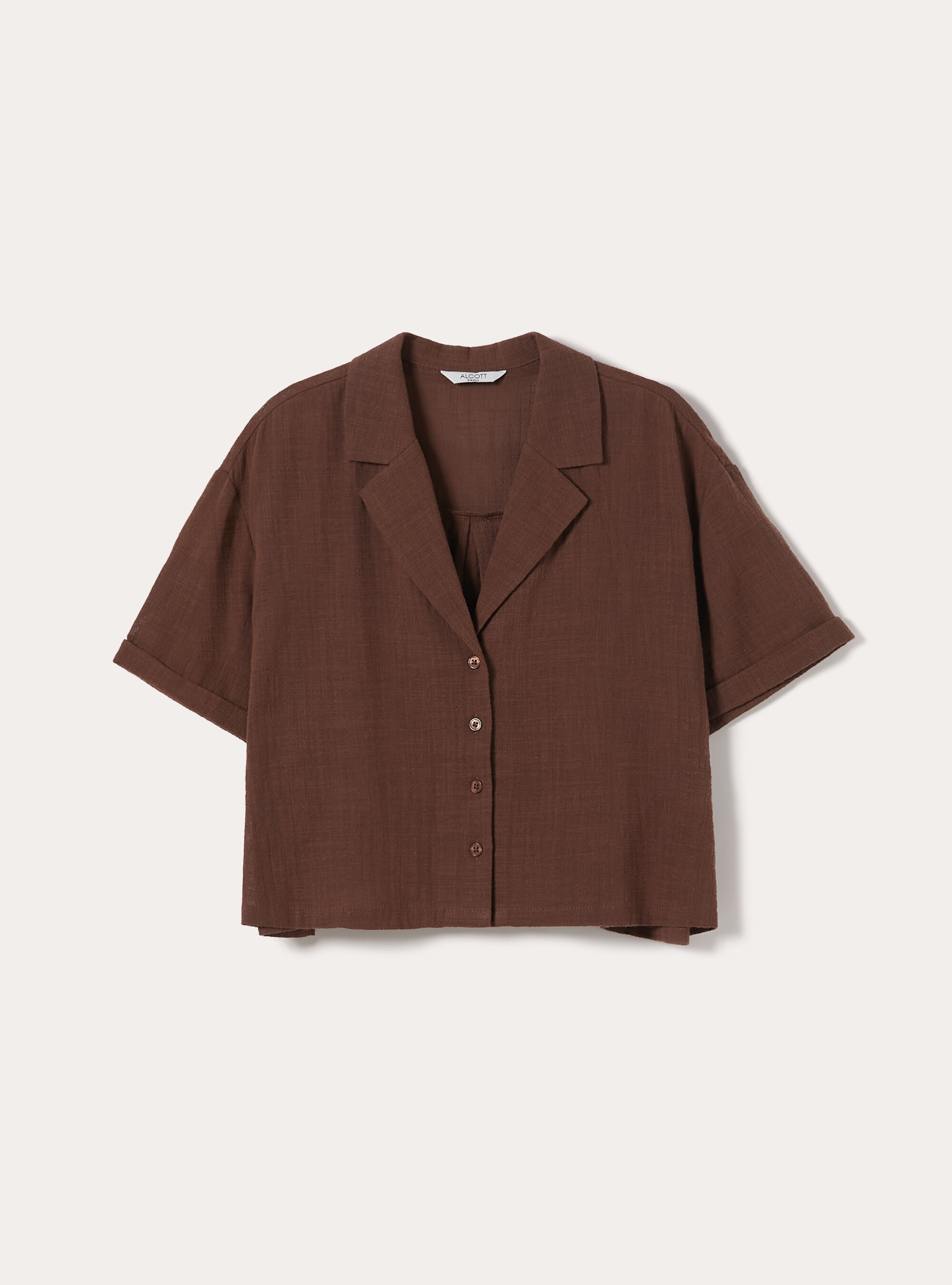 Camicia maniche corte crop, BR2 BROWN MEDIUM