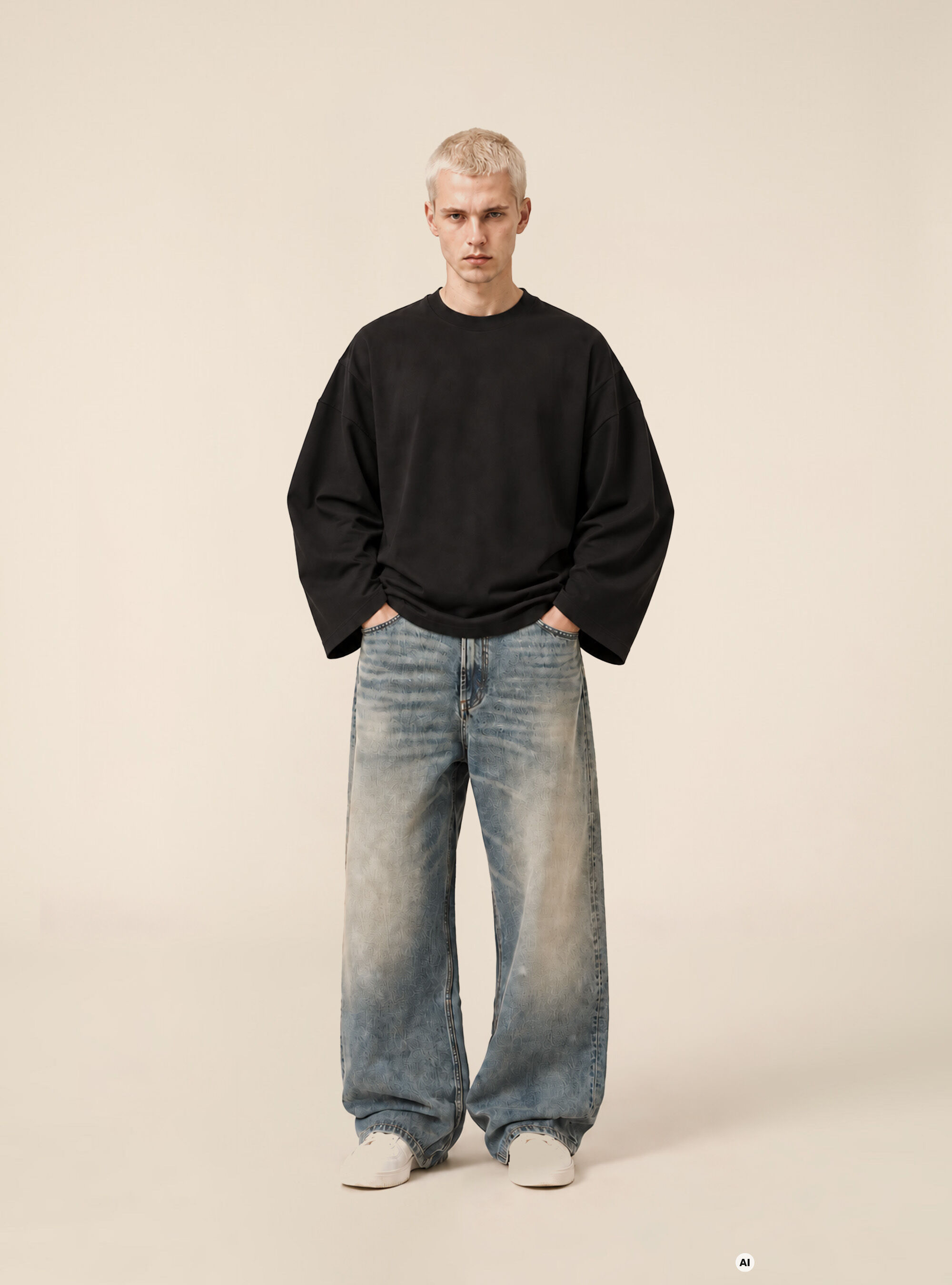 T shirt a manches longues oversize avec epaules tombantes