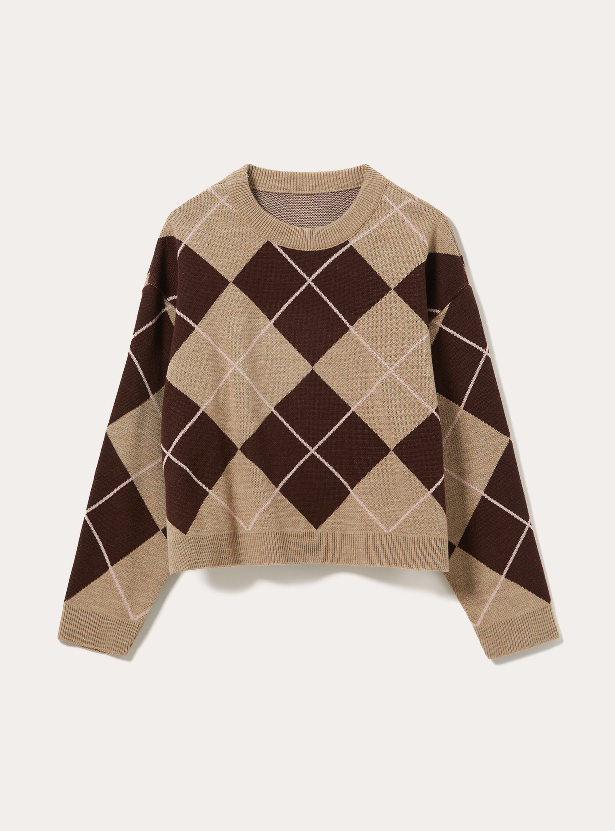 Pullover girocollo con rombi, MBG2 BEIGE MEL MED