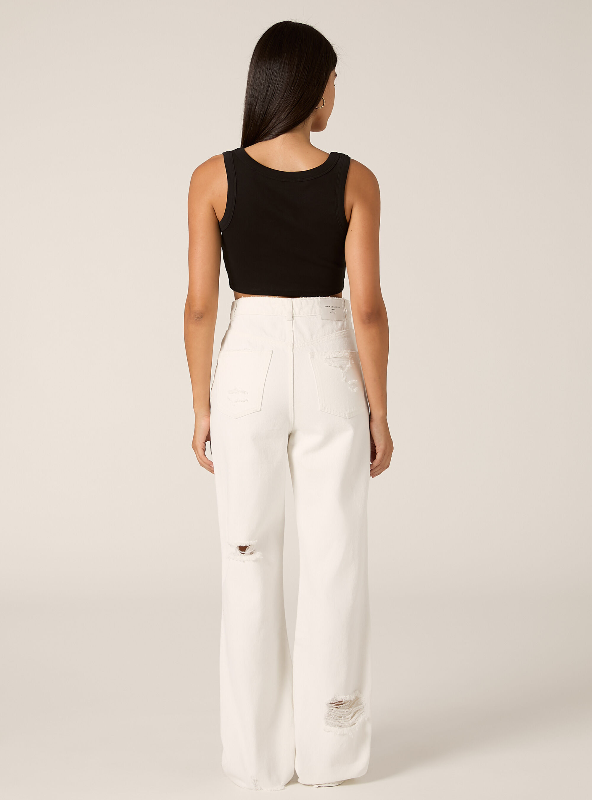 Jean taille haute &agrave; coupe droite, D099 WHITE