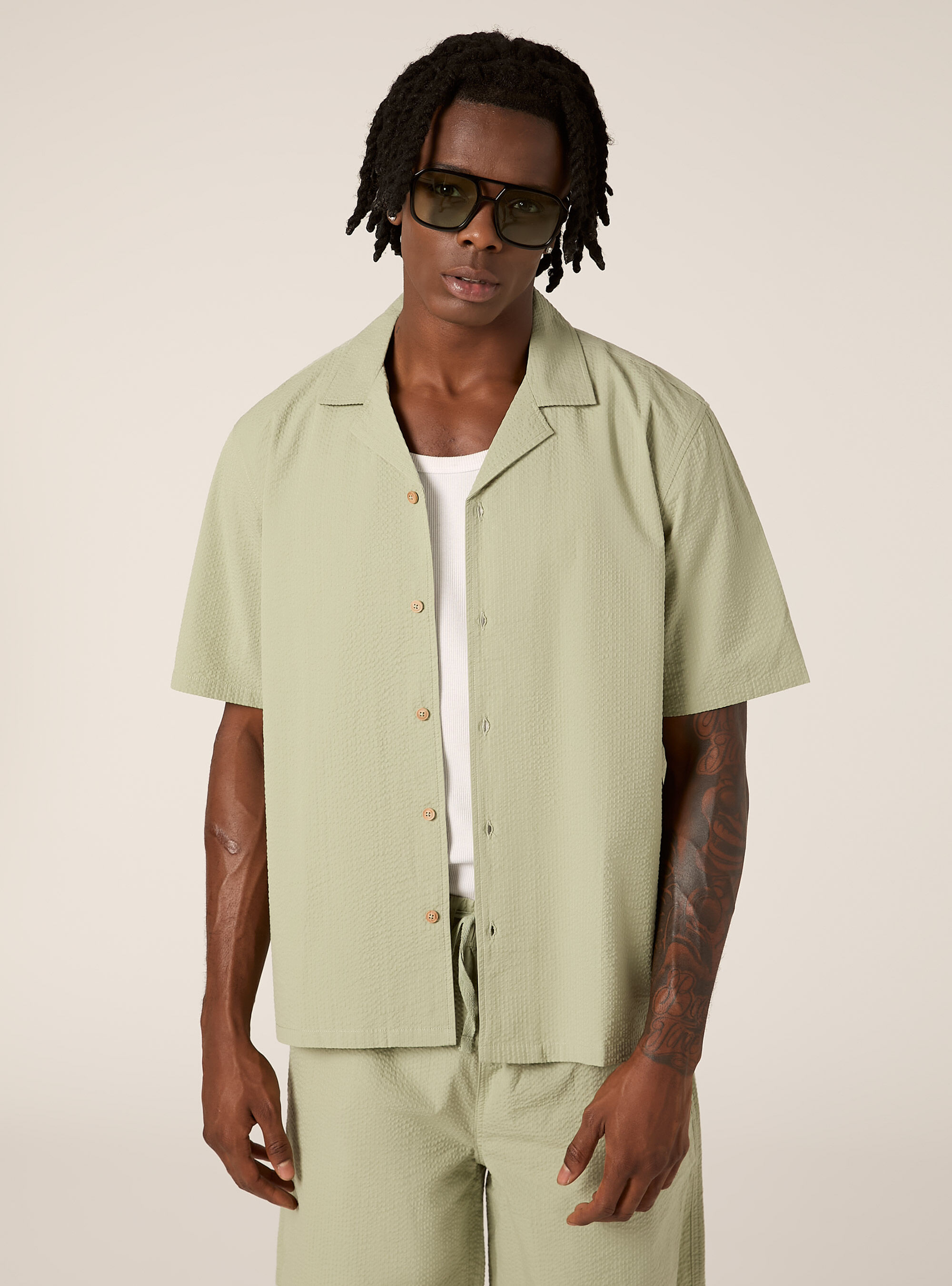 Seersucker-Hemd, SG3 SAGE LIGHT