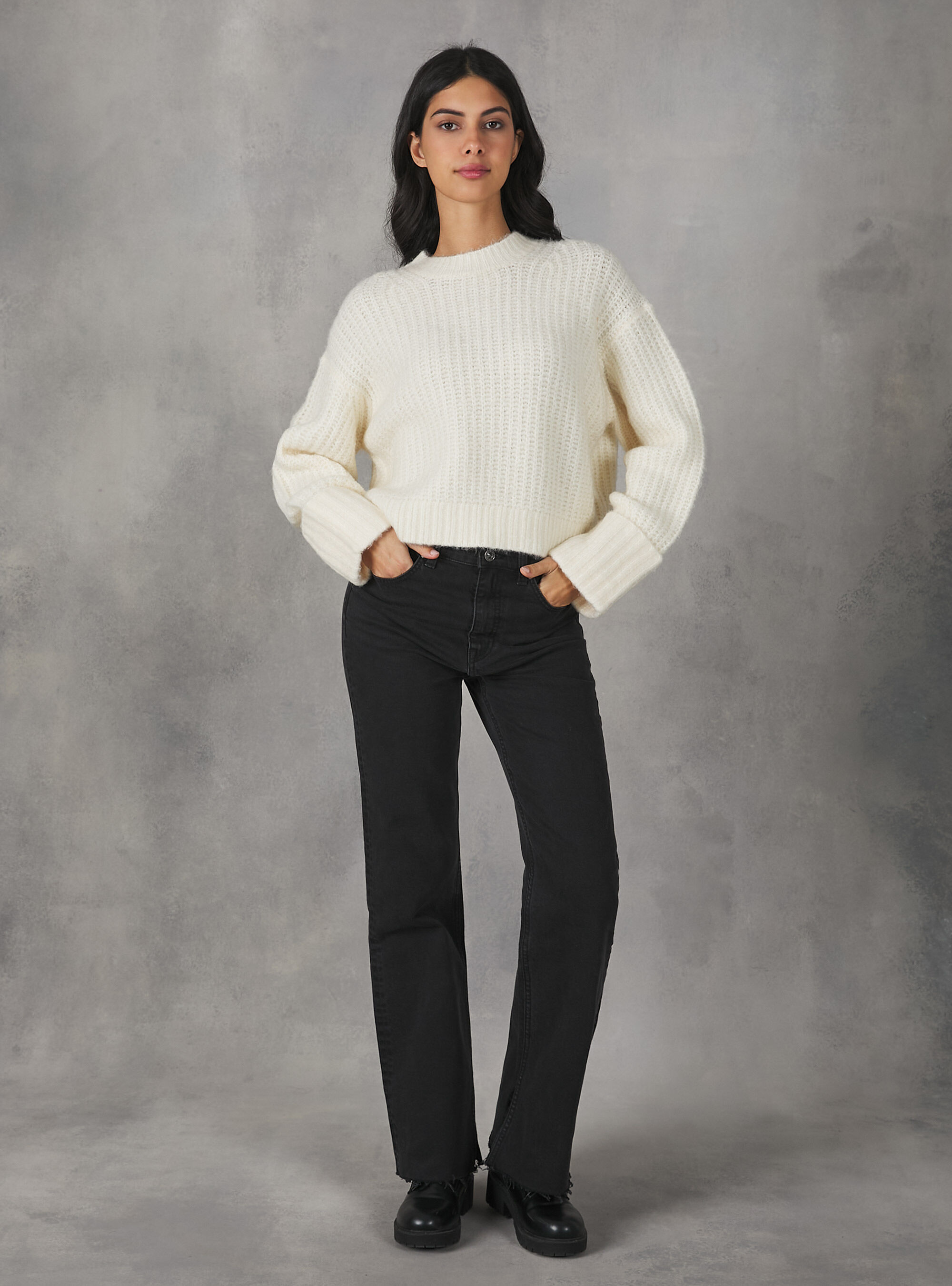 English rib cropped pullover, WH1 OFF WHITE