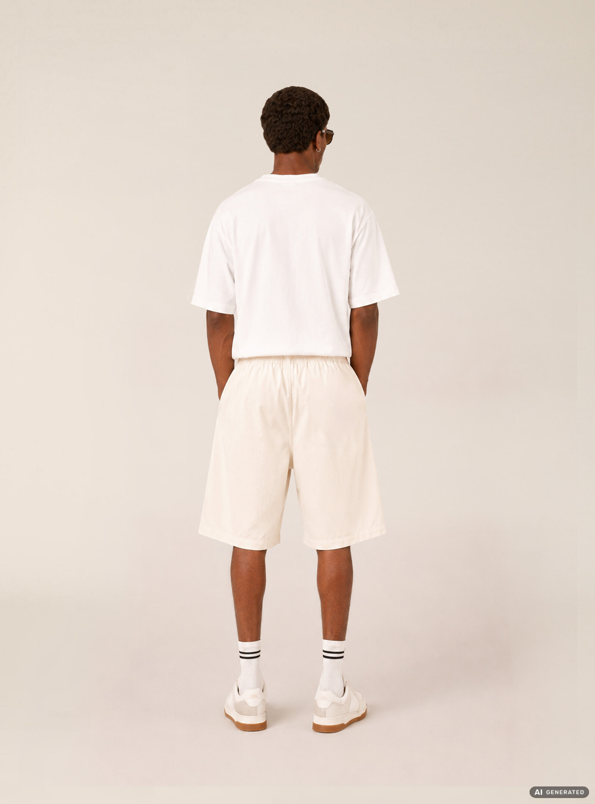Bermuda baggy con pince misto cotone, CR3 CREAM LIGHT