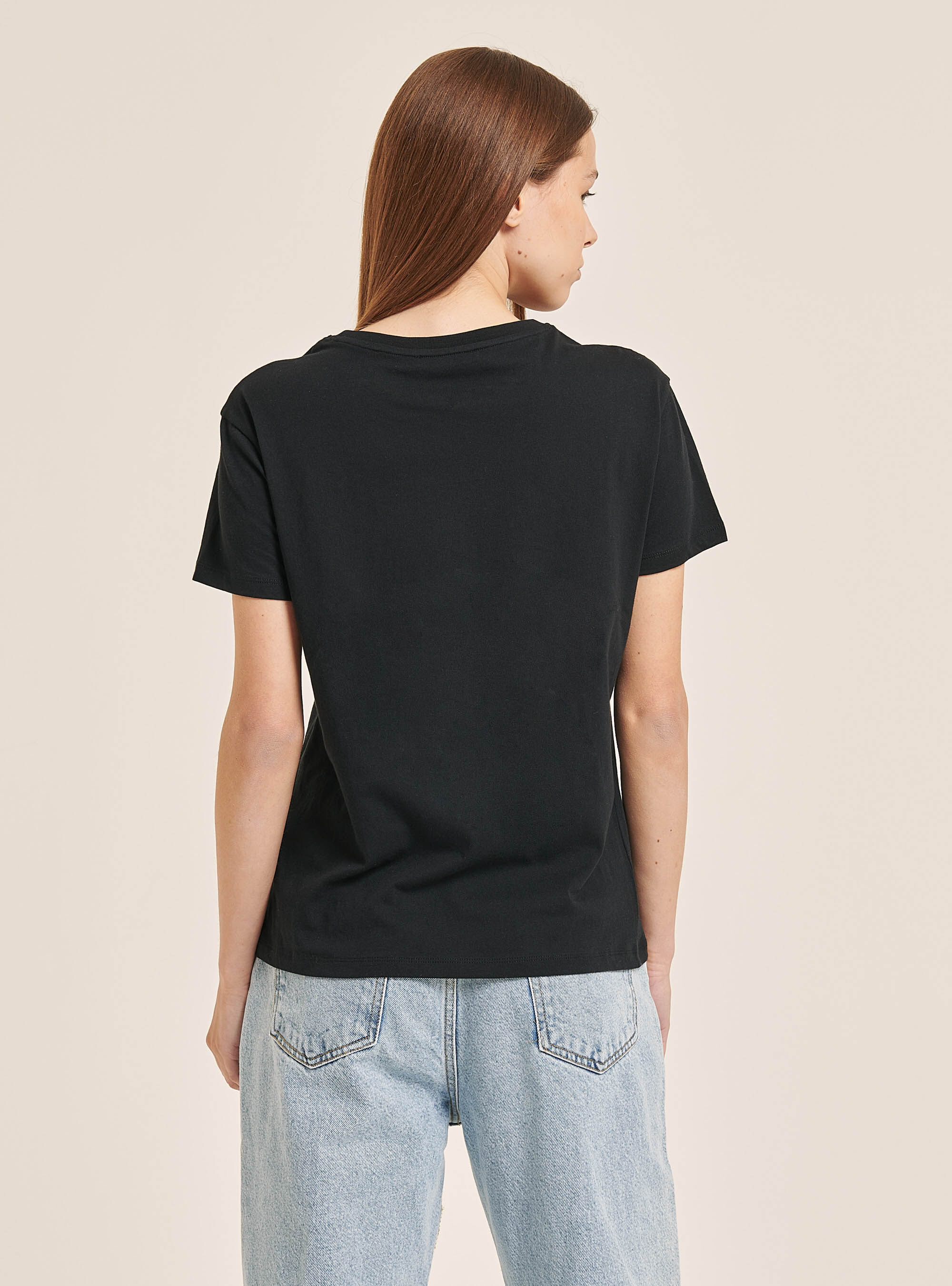 T-shirt en coton avec impression de lettres, C101 BLACK