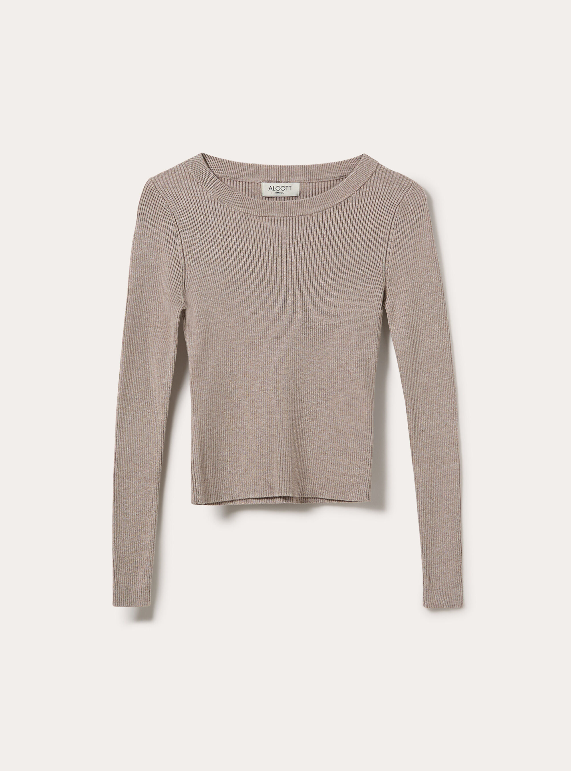 Maglia girocollo a coste, MBG2 BEIGE MEL MED