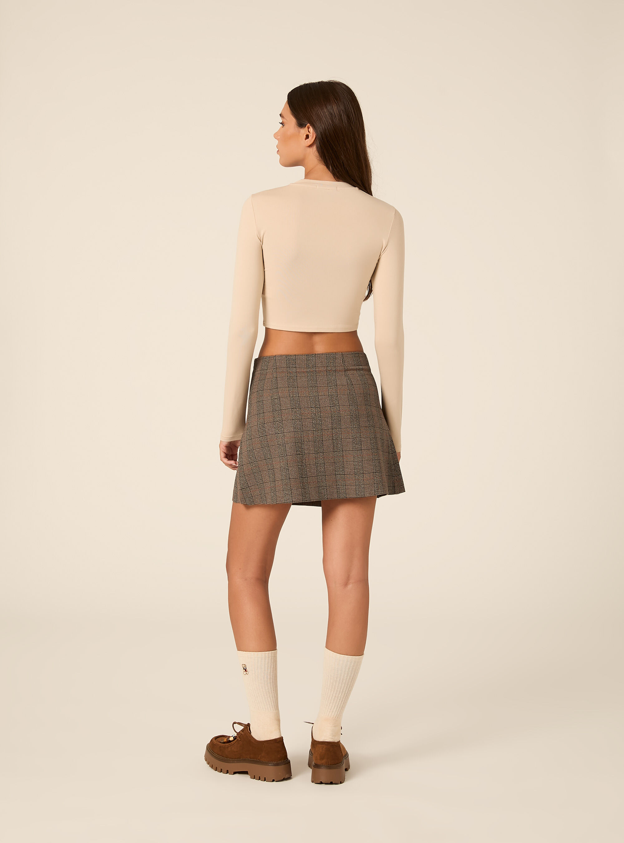 Maglia crop a maniche lunghe, BG3 BEIGE LIGHT