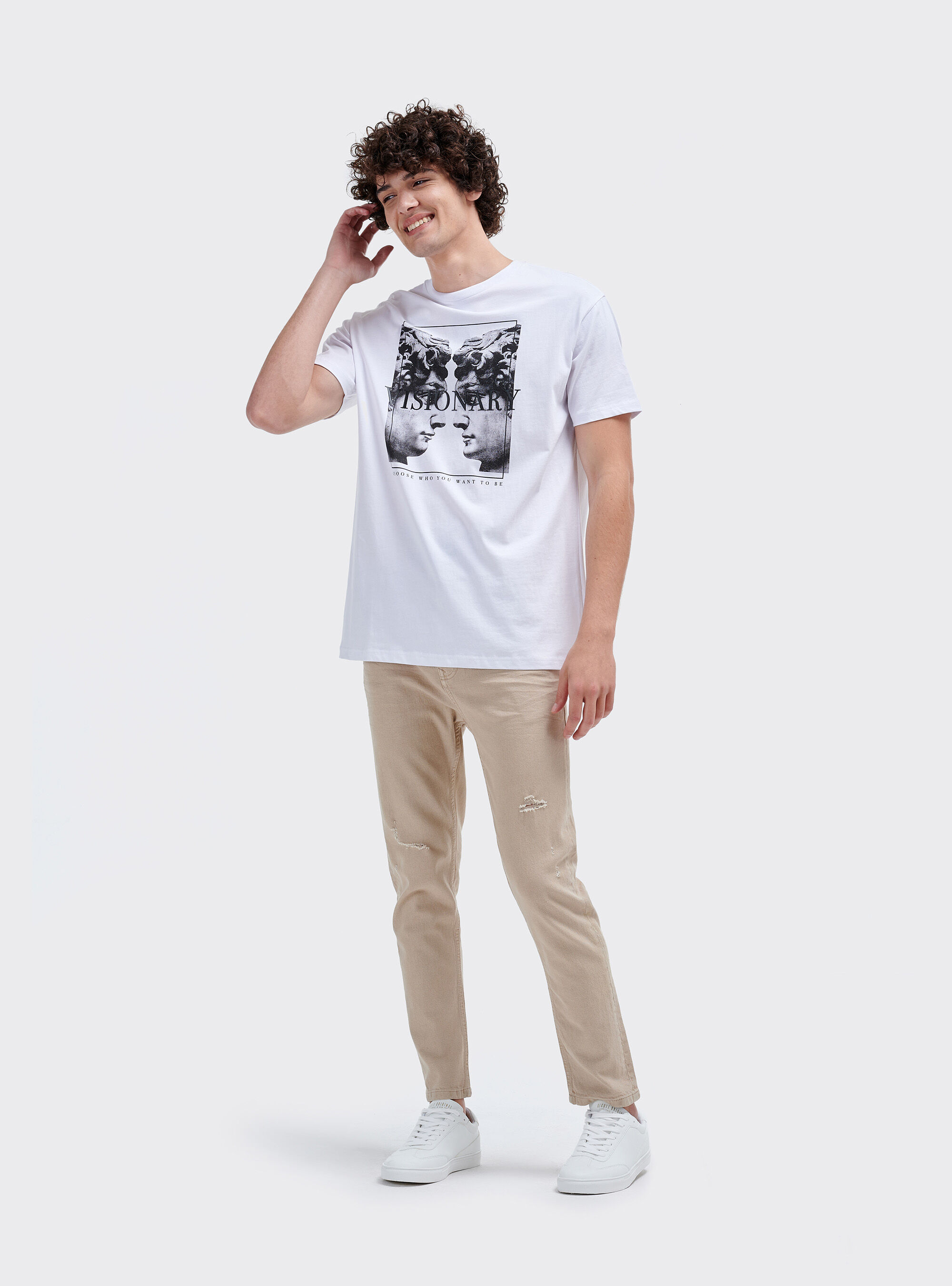 Ripped carrot fit 5 pockets trousers, BEIGE