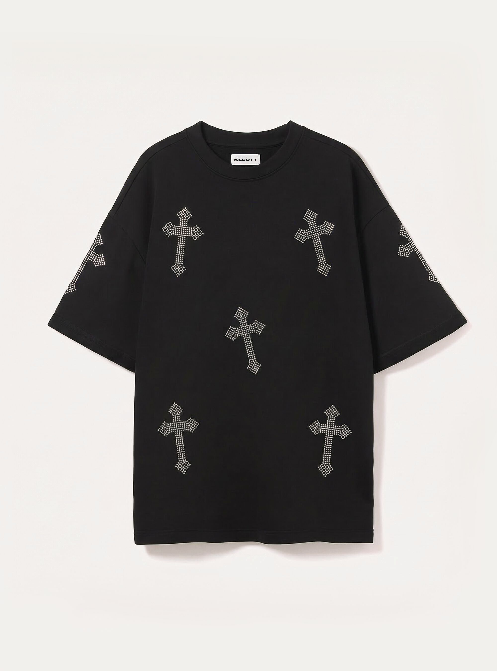 Maglietta boxy fit con strass, BK1 BLACK