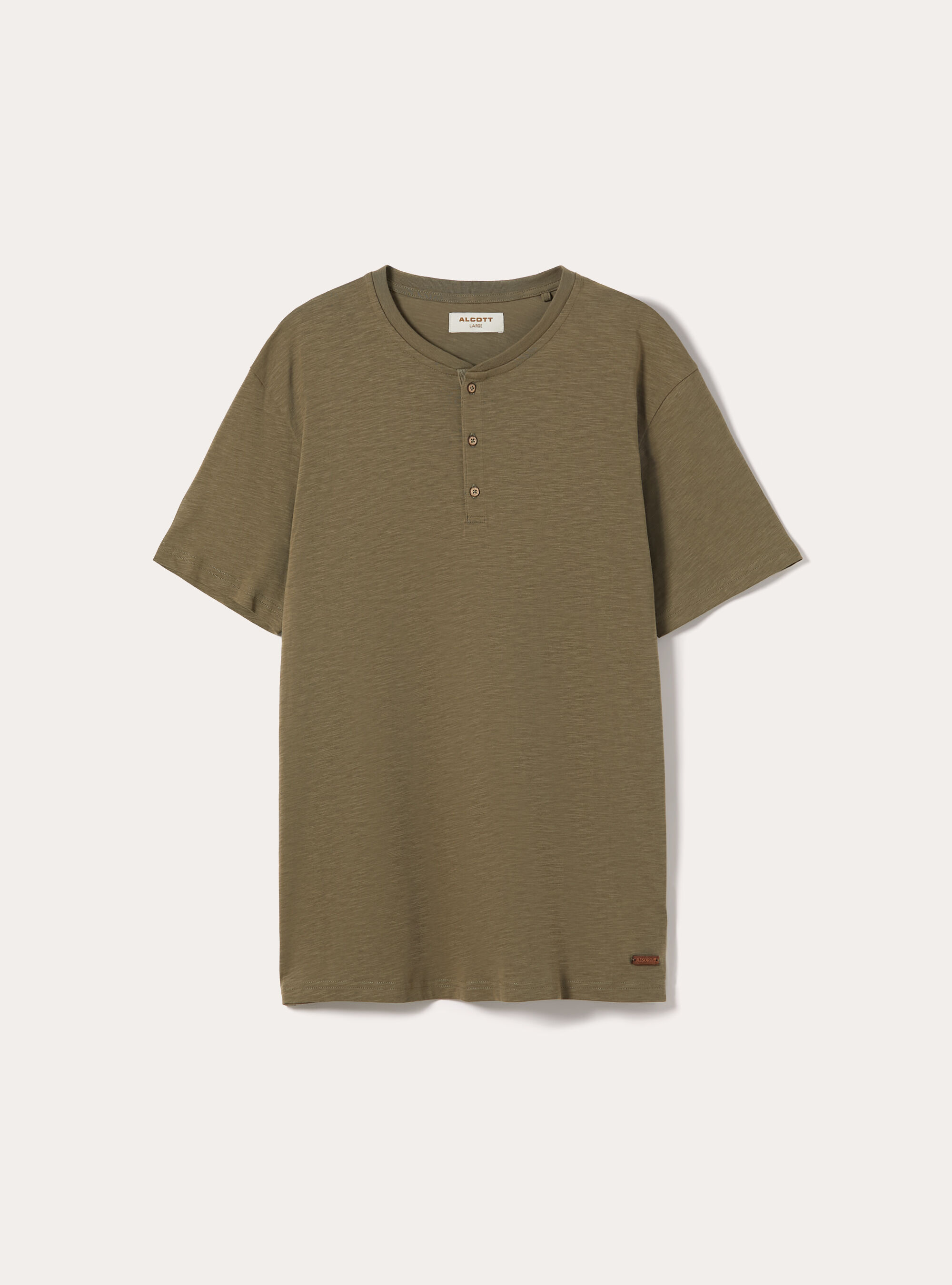 Cotton Henley T-Shirt, KY2 KAKY MEDIUM