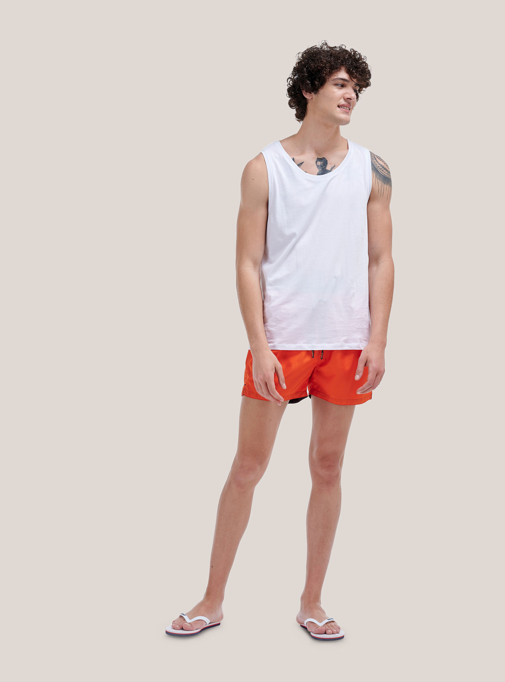 Maillot de bain uni avec broderie et poche au dos, C3394 ORANGE