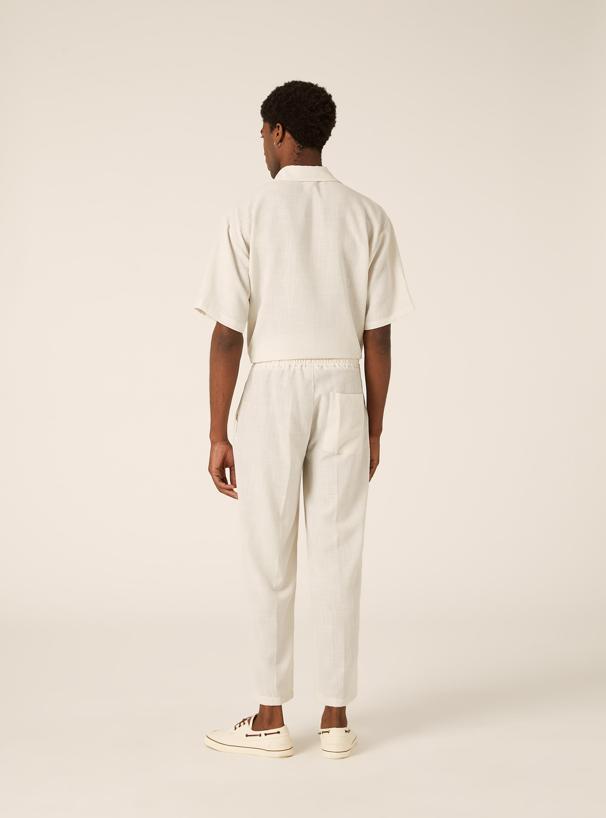Pantalon Jambe Droite en Tissu Flamm&eacute;, WH1 OFF WHITE