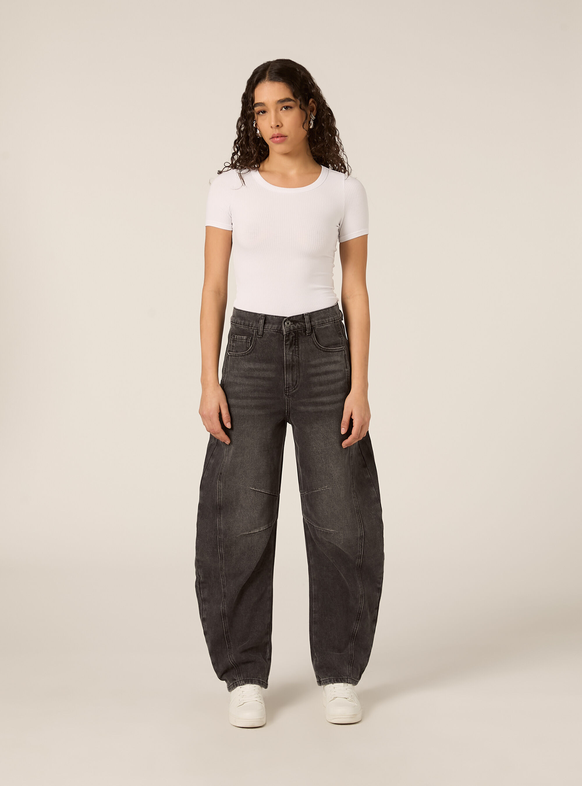 Jeans balloon con tagli ginocchio, D00G GREY