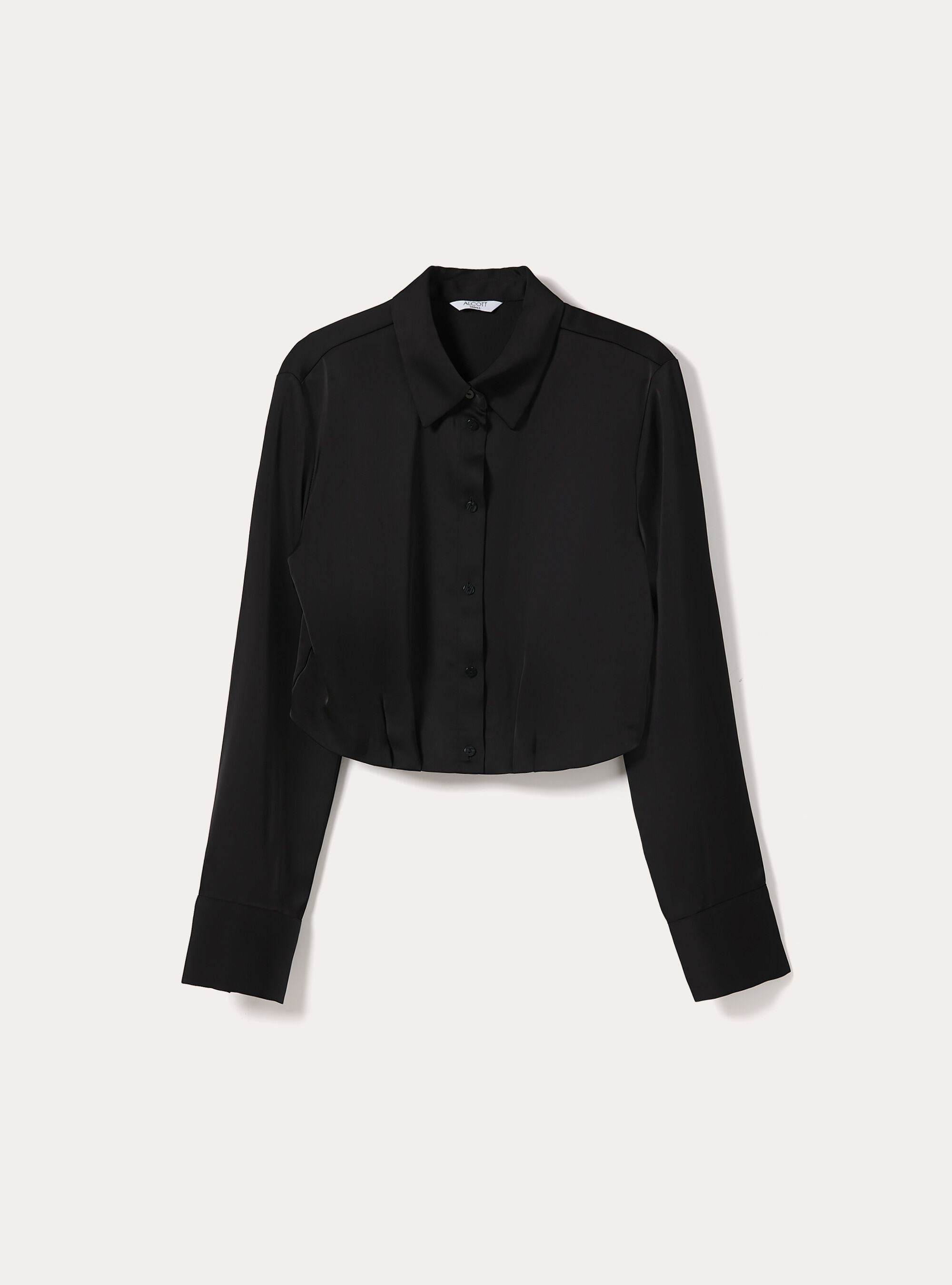 Camicia crop in satin, BK1 BLACK