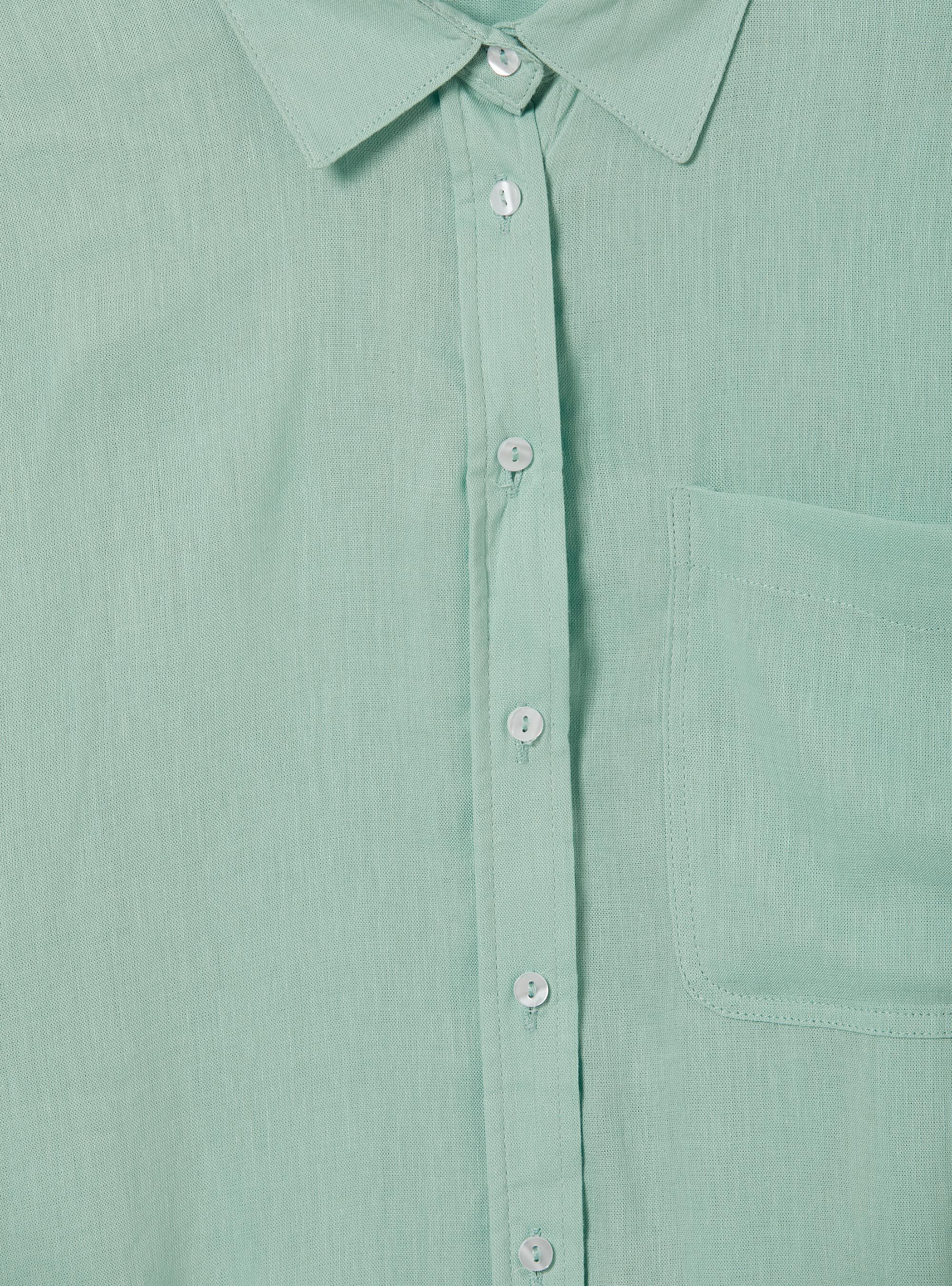 Camisa de mezcla de lino con bolsillo en el pecho, GA3 AQUA GREEN LIGHT