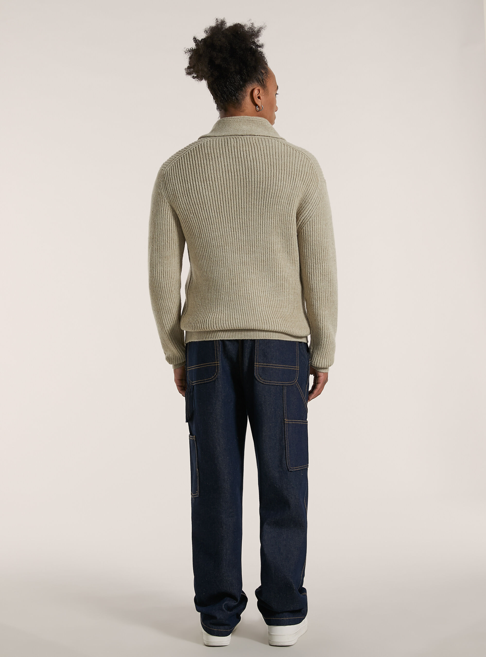 Jersey suave de canal&eacute; con cuello en relieve, MBG2 BEIGE MEL MED