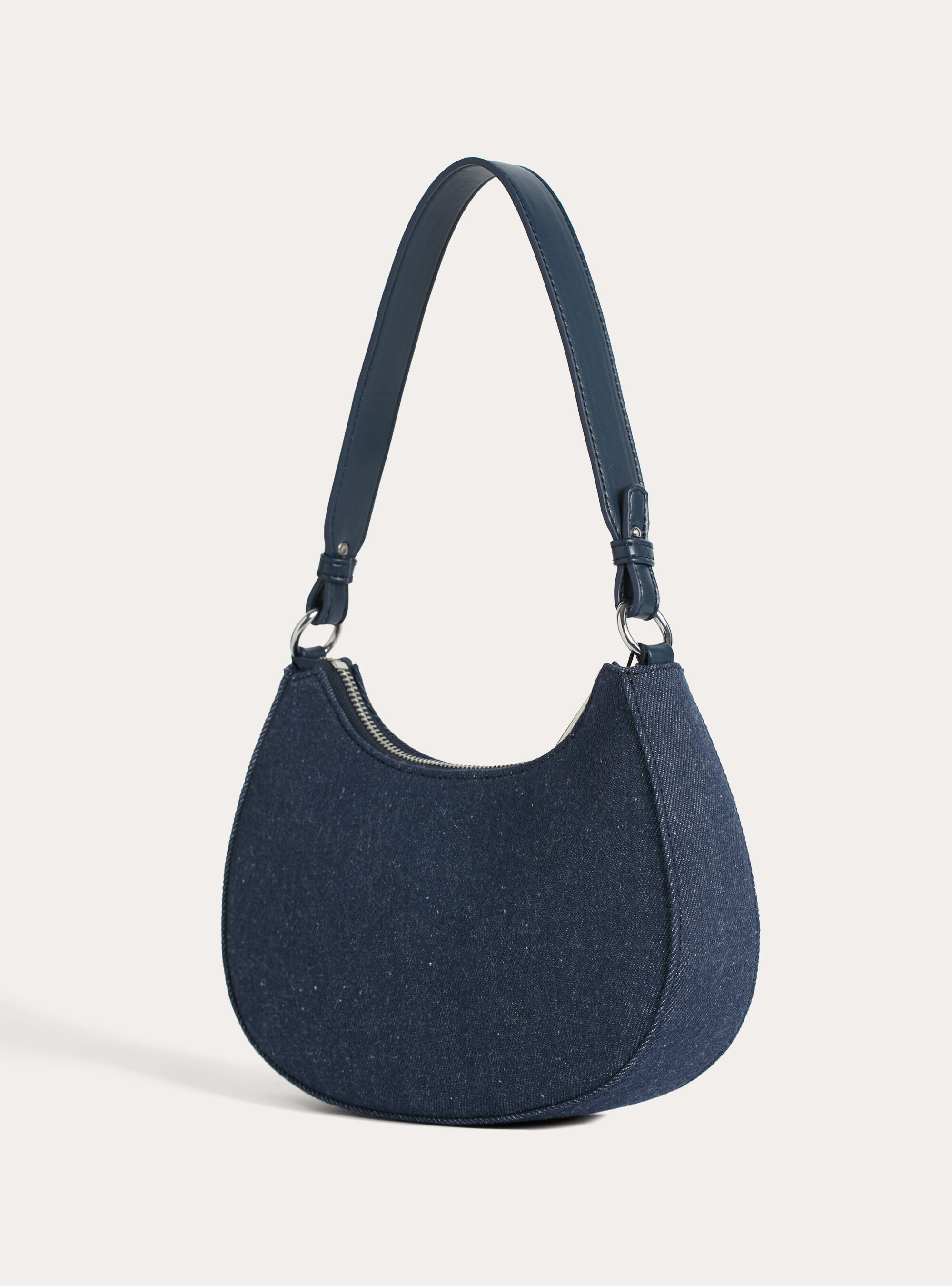 Borsa a spalla mezzaluna in denim