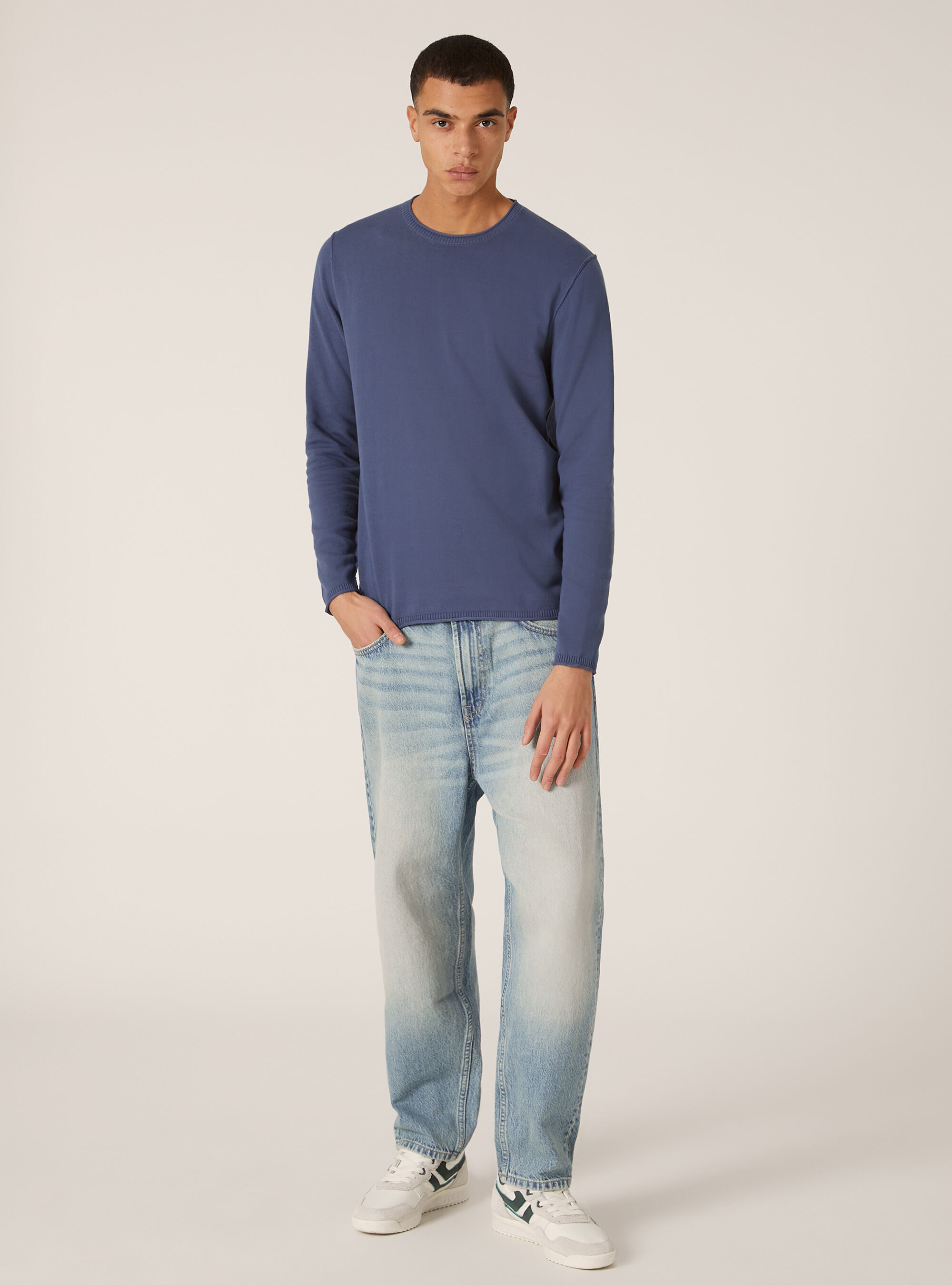 Pull en coton &agrave; col rond, BL2 BLUE MEDIUM