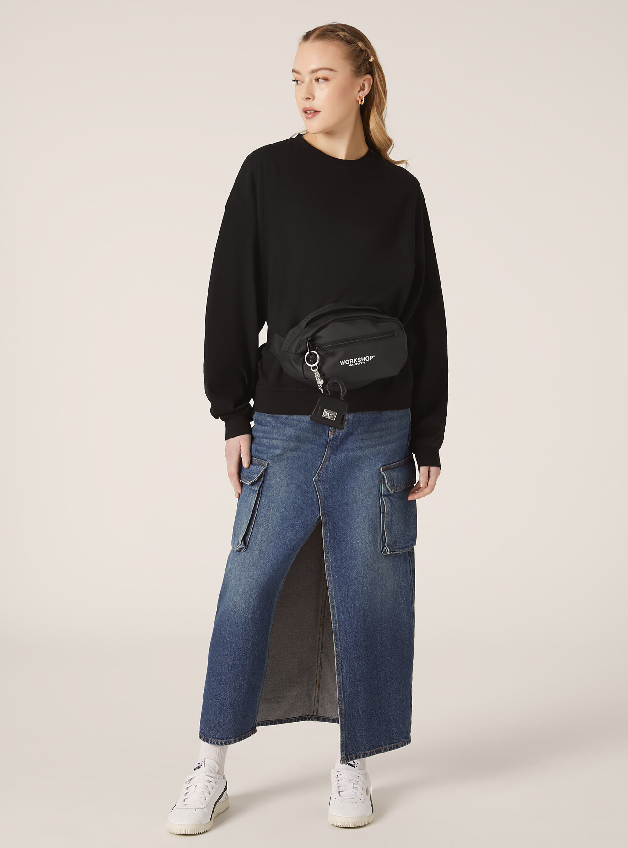 Plain-coloured cotton crew-neck sweatshirt, BK1 BLACK