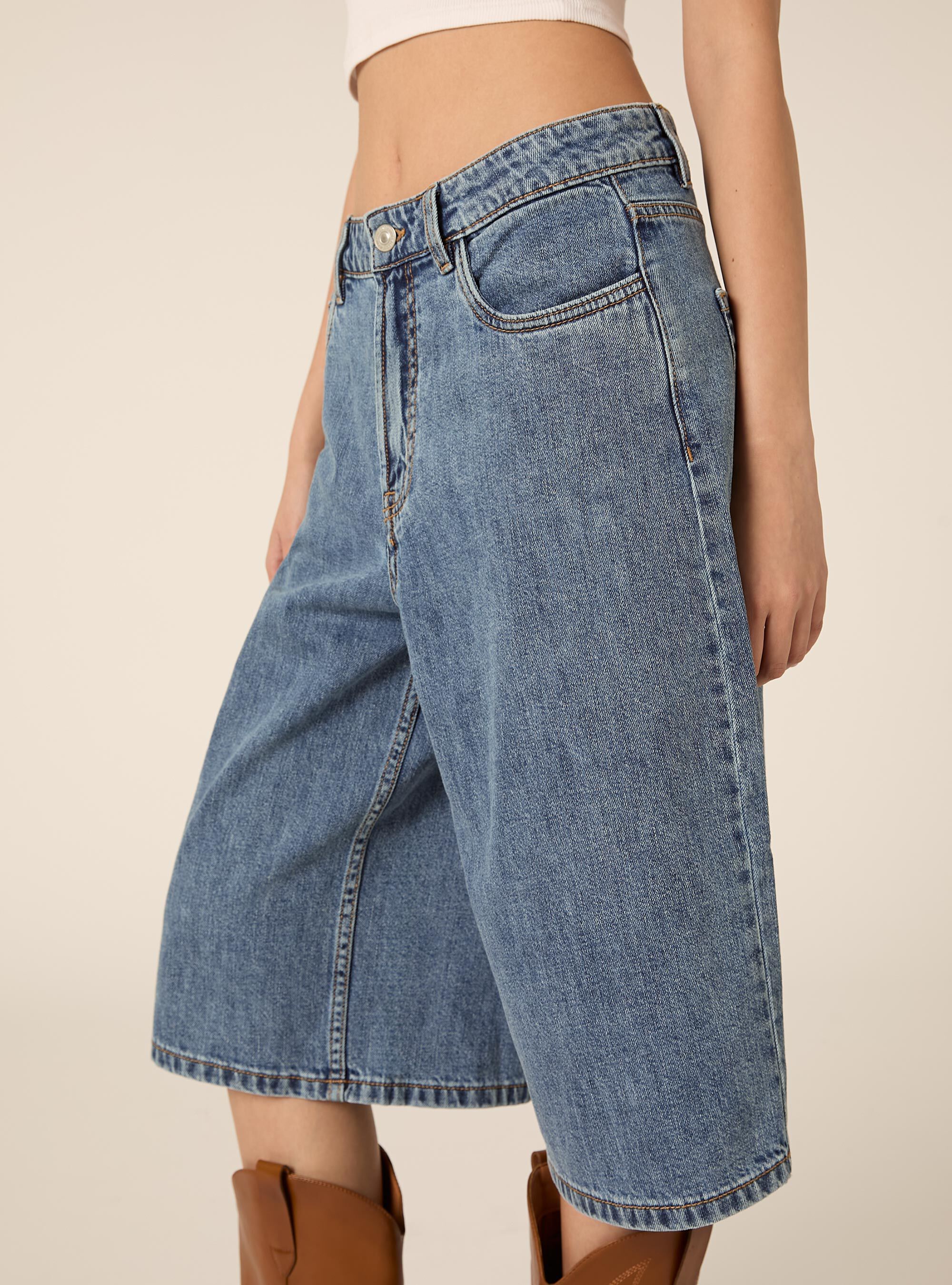 Baggy Denim Jorts, D003 MEDIUM BLUE