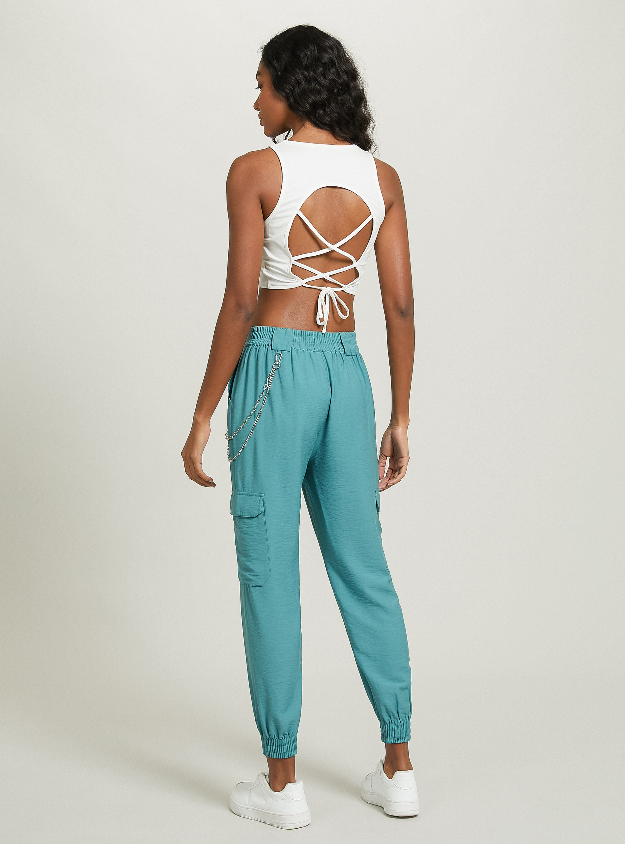 Lace up crop top, WH2 WHITE